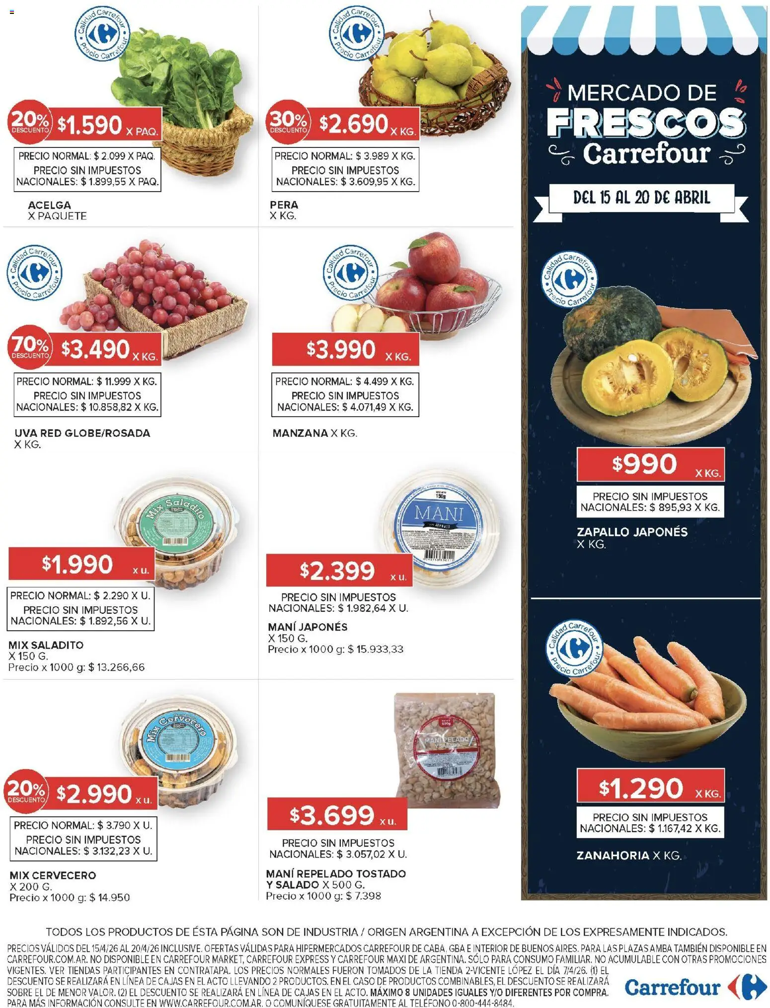 Carrefour ofertas │ válido desde el 15.04.2026 | Página: 15 | Productos: Caso, Acelga, Zapallo, Uva