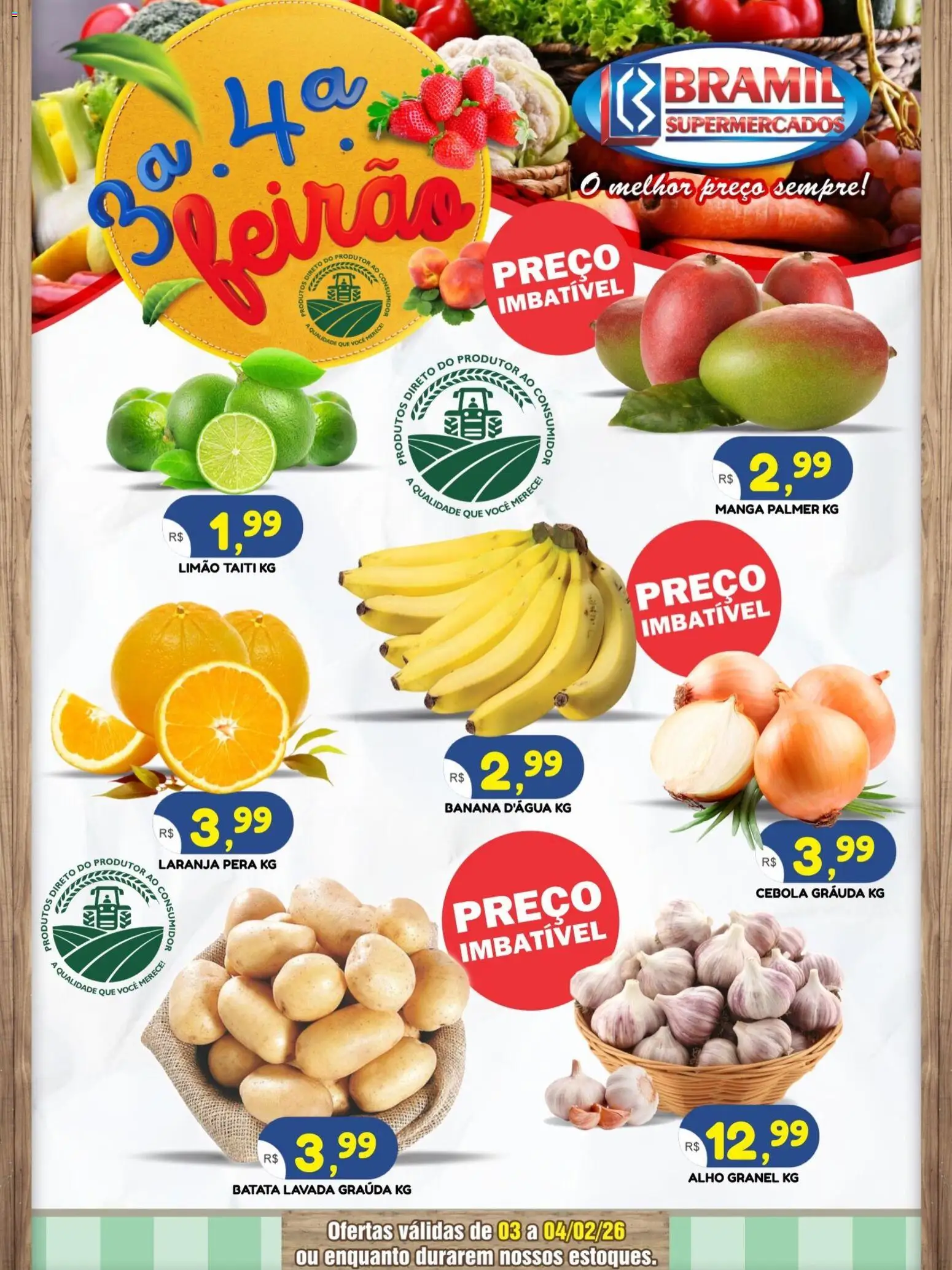 Bramil Supermercados Folheto - válido de 03.02.2026 | Página: 1 | Produtos: Pera, Alho, Cebola, Batata