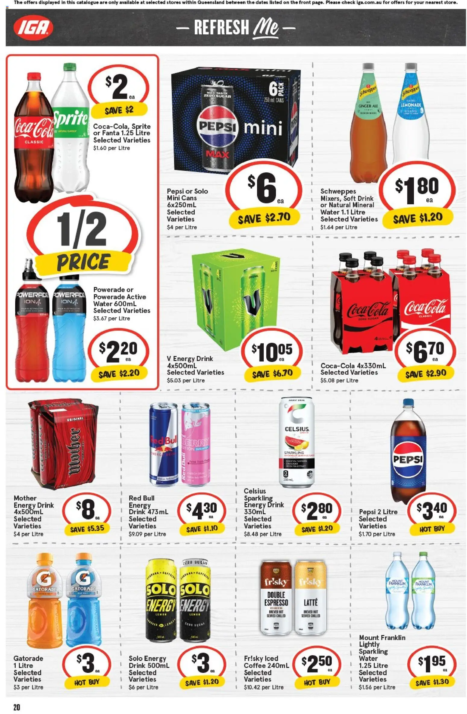 IGA catalogue - valid from 05.11.2025 | Page: 20 | Products: Energy drink, Coffee, Ginger, Pepsi