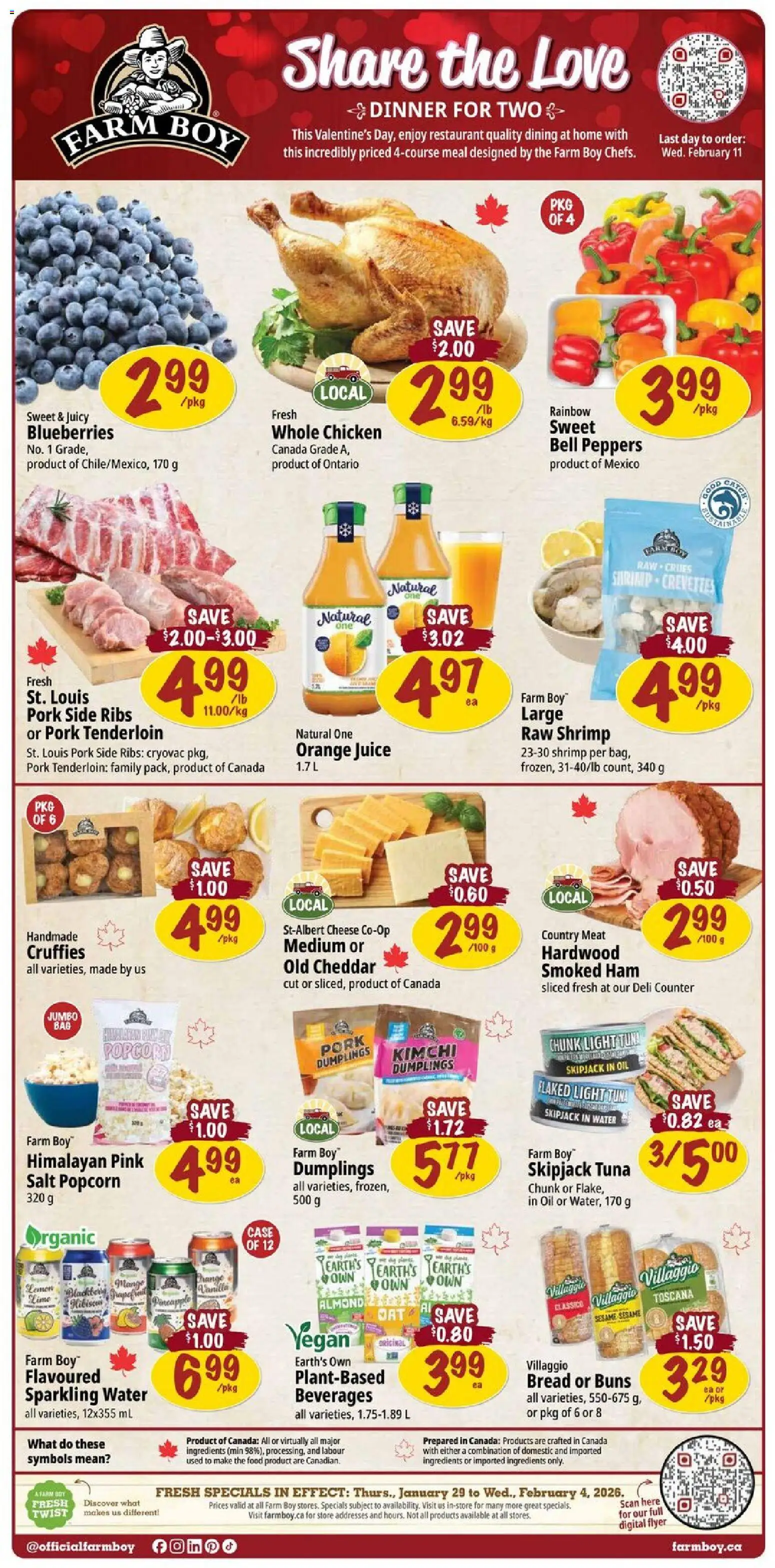 Farm Boy flyer valid from 29.01.2026 | Page: 1 | Products: Cheese, Ham, Juice, Chicken