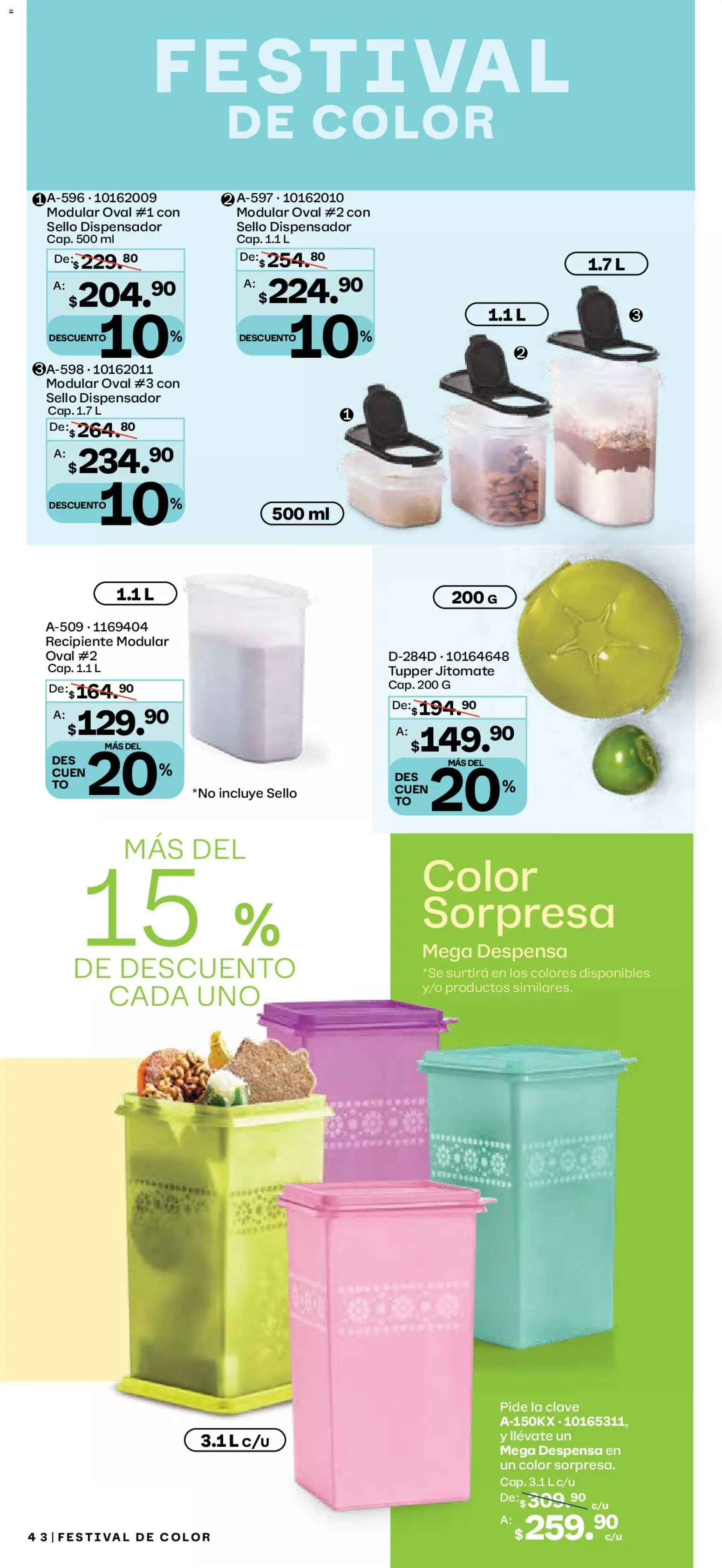 Nuevas ofertas de Tupperware válidas en toda la República Mexicana desde el 29.12.2025. ¡Encuentra las mejores ofertas en Tupperware catálogo! | Página: 43 | Productos: Tupper, Modular, Despensa