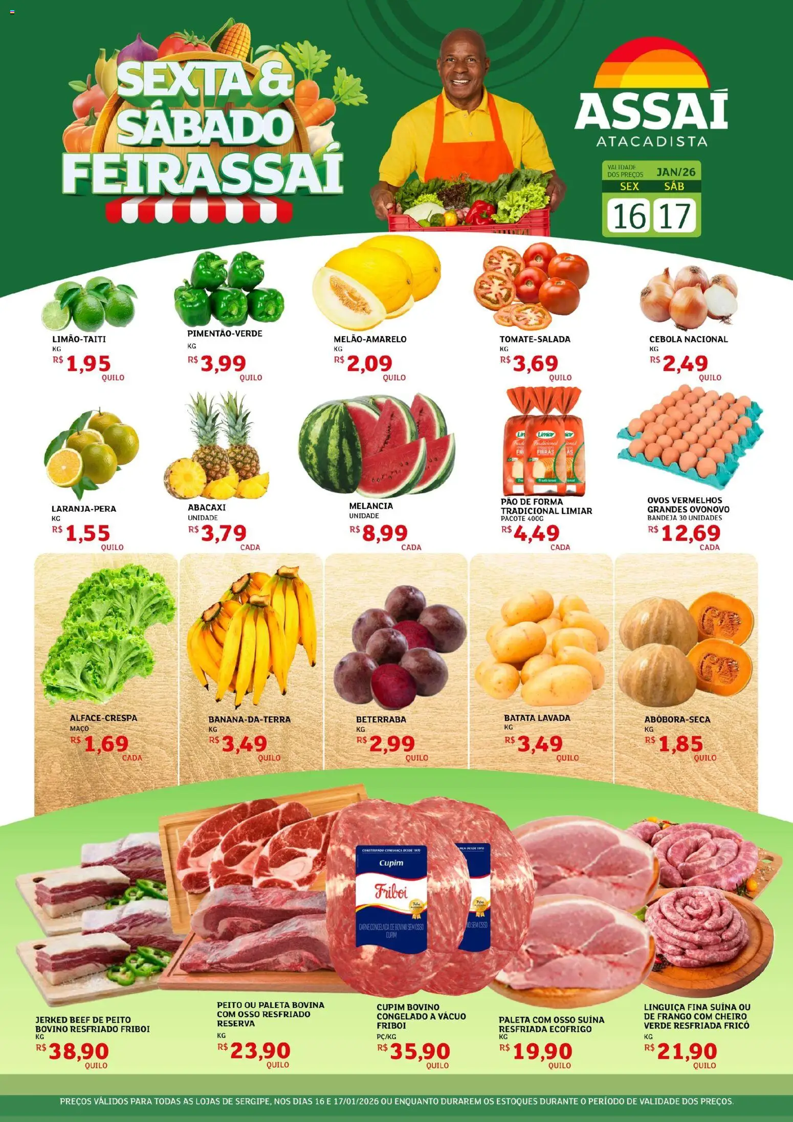 Assaí Atacadista Folheto - válido de 16.01.2026 | Página: 1 | Produtos: Ovos, Pão, Abacaxi, Pão de forma