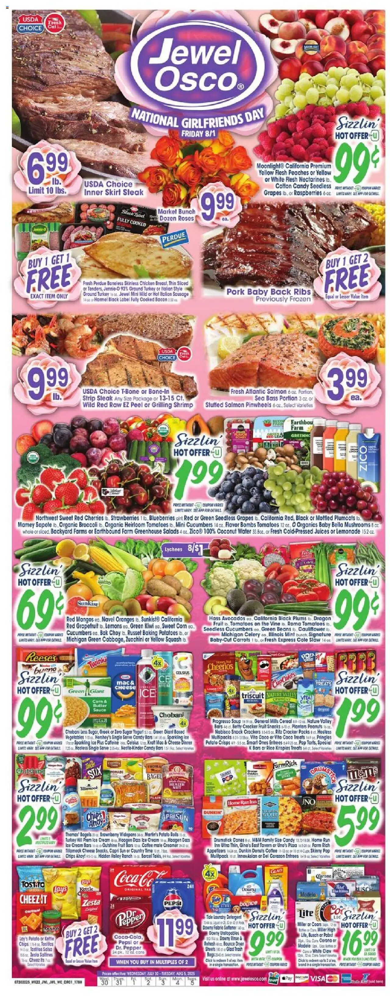 Jewel Osco Weekly Ad - IL - valid from 30.07.2025 | Page: 1 | Products: Pizza, Strawberries, Potatoes, Cauliflower