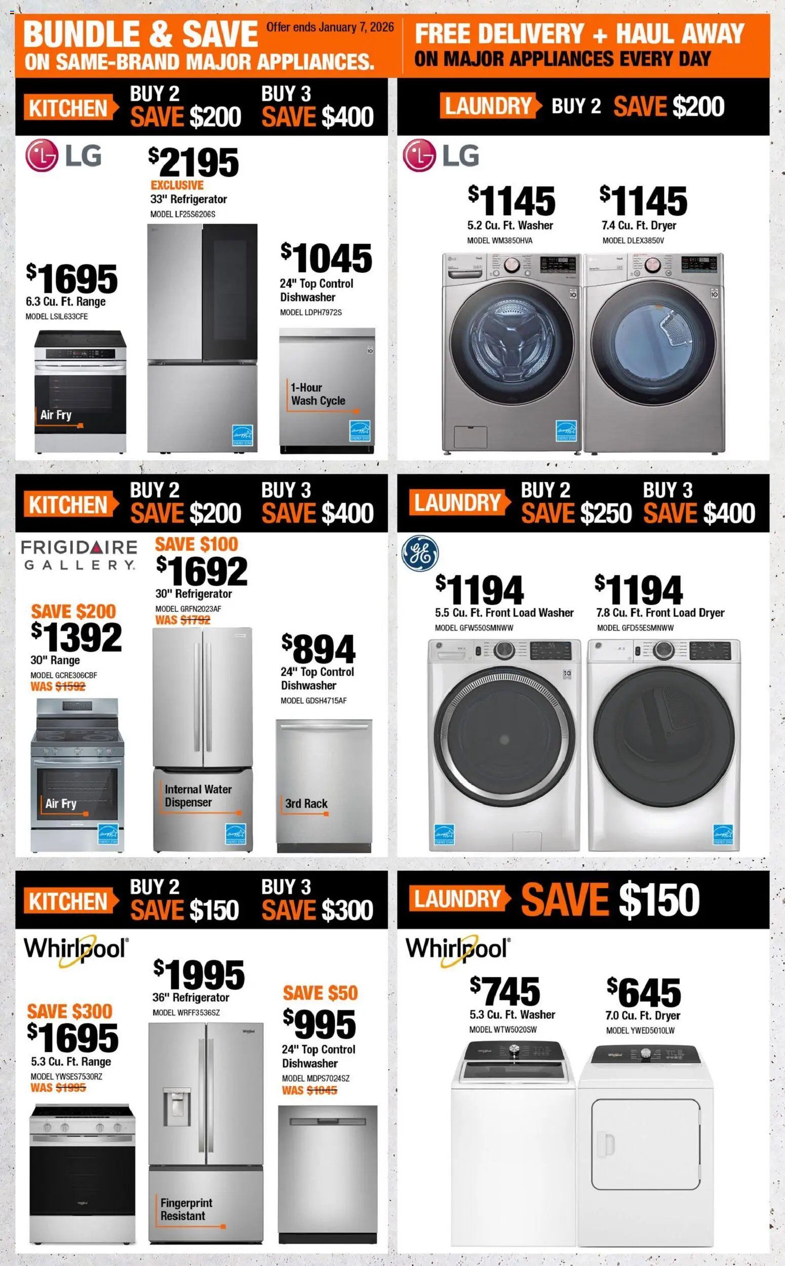 Home Depot flyer valid from 11.12.2025 | Page: 5 | Products: Refrigerator, Dryer, Dishwasher