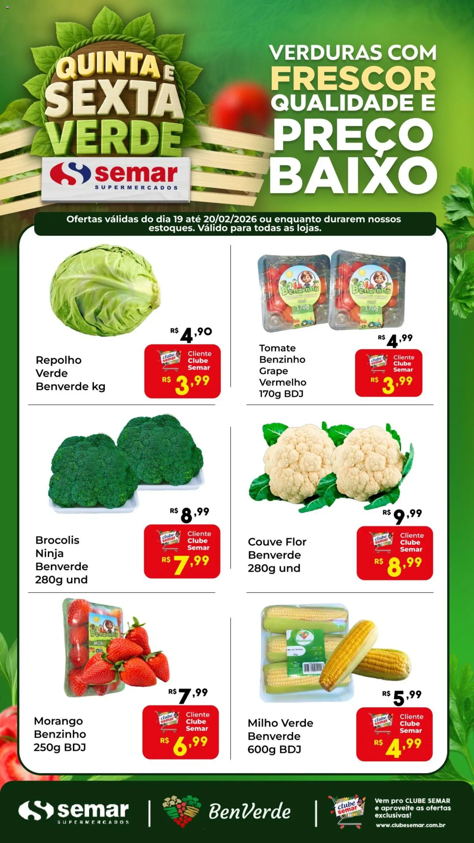 Semar Supermercado Folheto - válido de 19.02.2026 | Página: 1 | Produtos: Repolho, Baixo, Brócolis, Couve