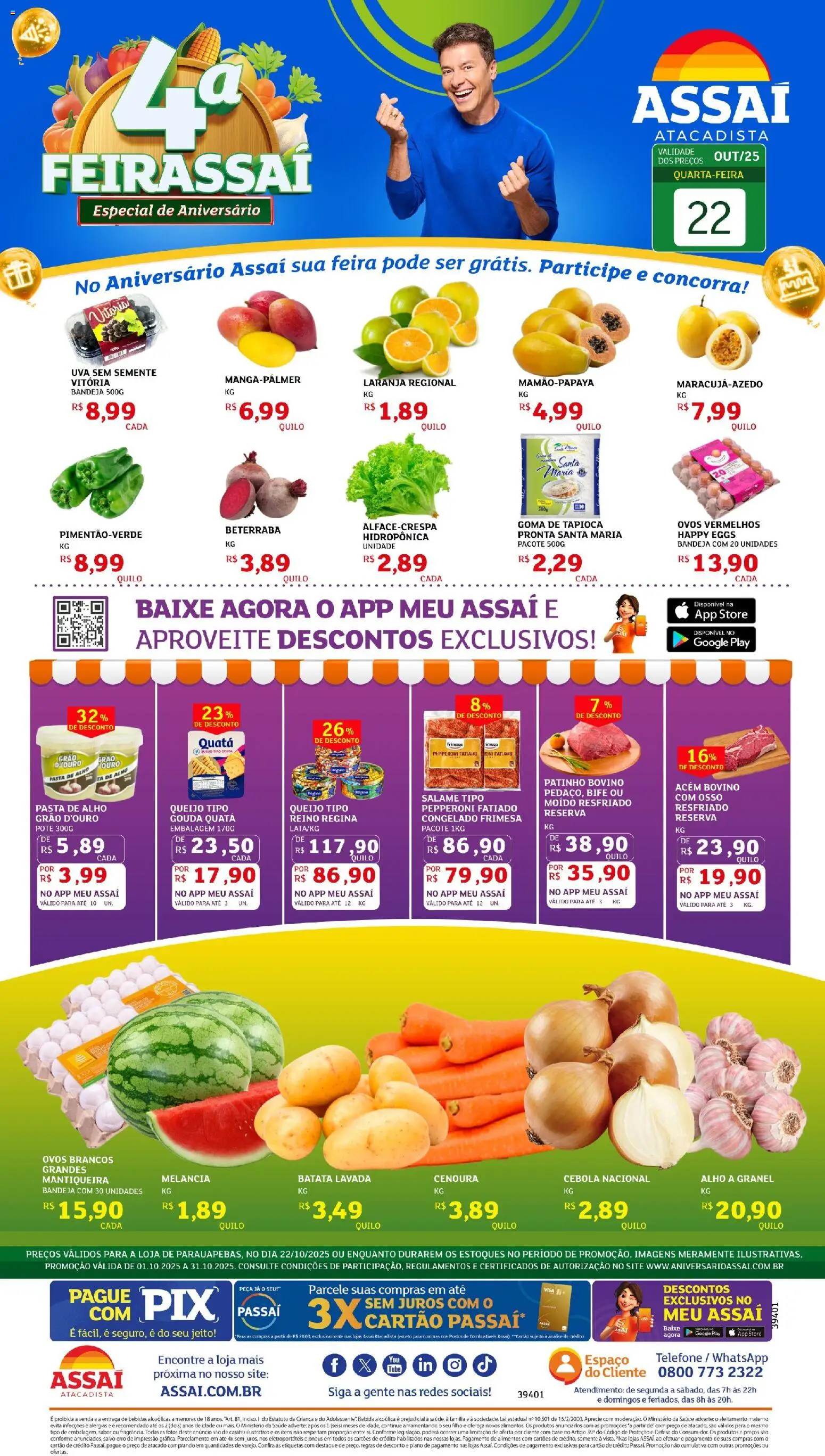 Assaí Atacadista Folheto - válido de 22.10.2025 | Página: 1 | Produtos: Queijo, Pneus, Bandeja, Batata