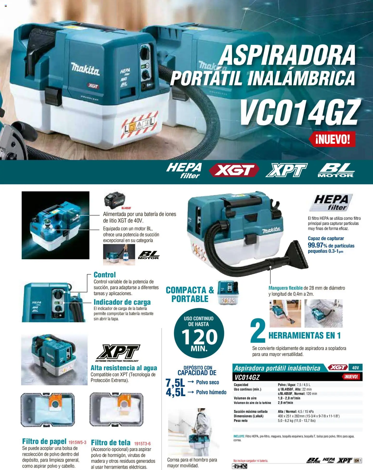 Nuevas ofertas de Makita válidas en toda la República Mexicana desde el 01.12.2025. ¡Encuentra las mejores ofertas en Makita catálogo Aspiradoras! | Página: 21 | Productos: Bolsa, Agua, Cargador, Batería