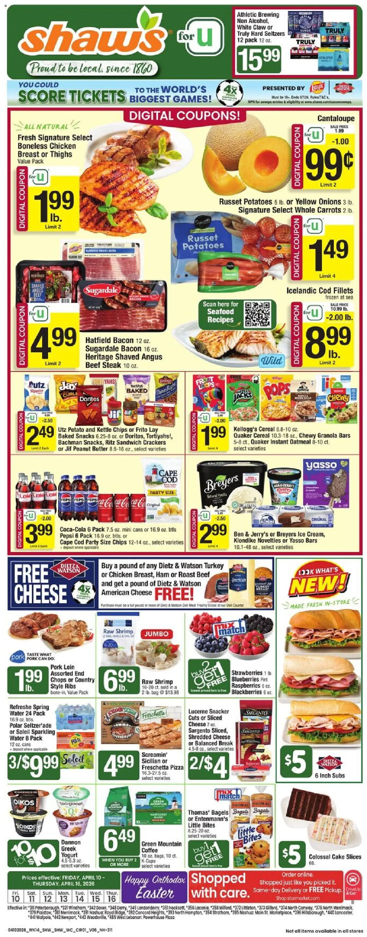 Shaw's Weekly Ad - NH - valid from 10.04.2026 | Page: 1 | Products: Yogurt, Chips, Water, Kettle