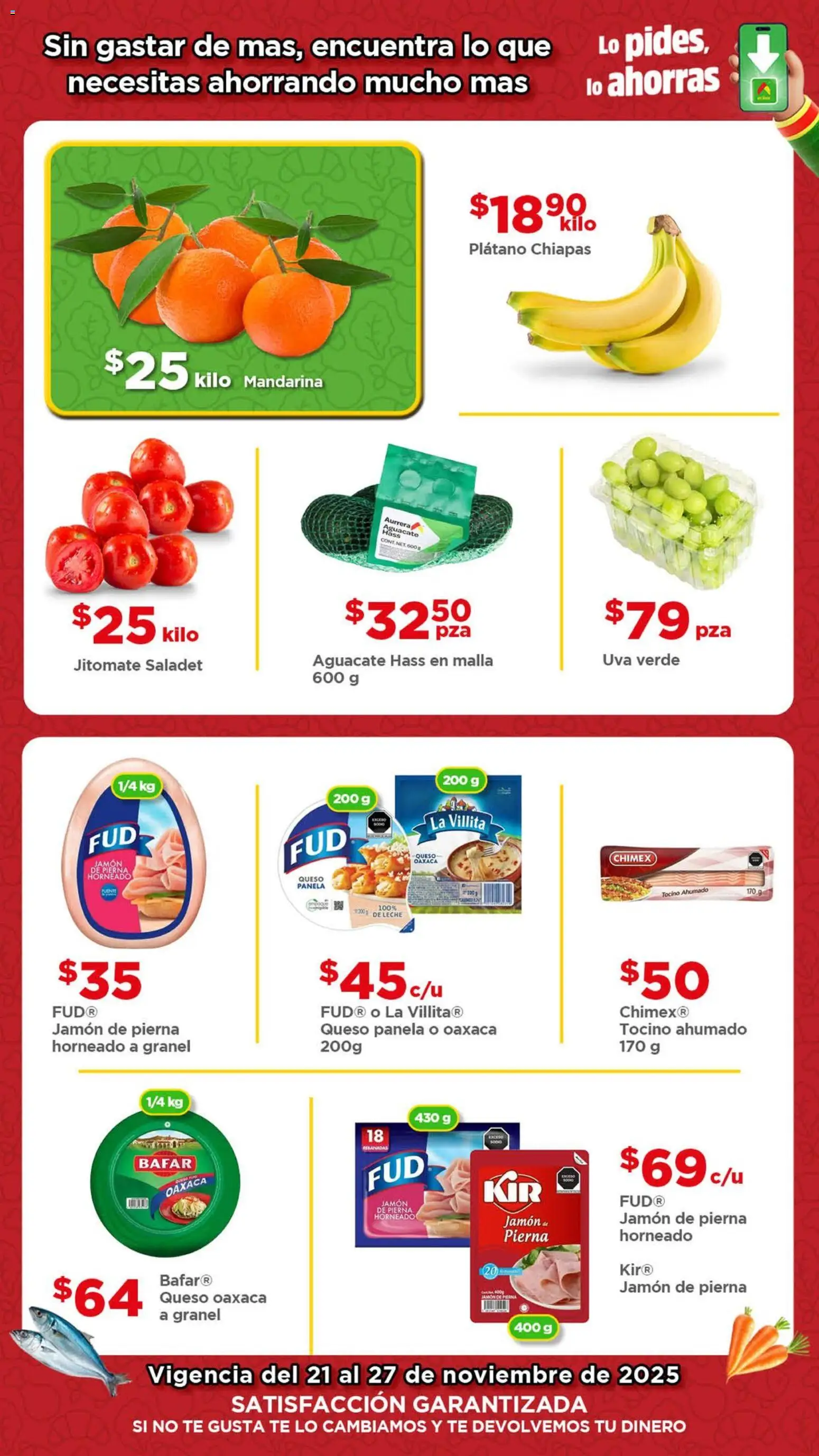 Nuevas ofertas de Bodega Aurrerá válidas en toda la República Mexicana desde el 21.11.2025. ¡Encuentra las mejores ofertas en Bodega Aurrerá folleto Fin de semana ! | Página: 2 | Productos: Plátano, Queso, Jamón, Malla
