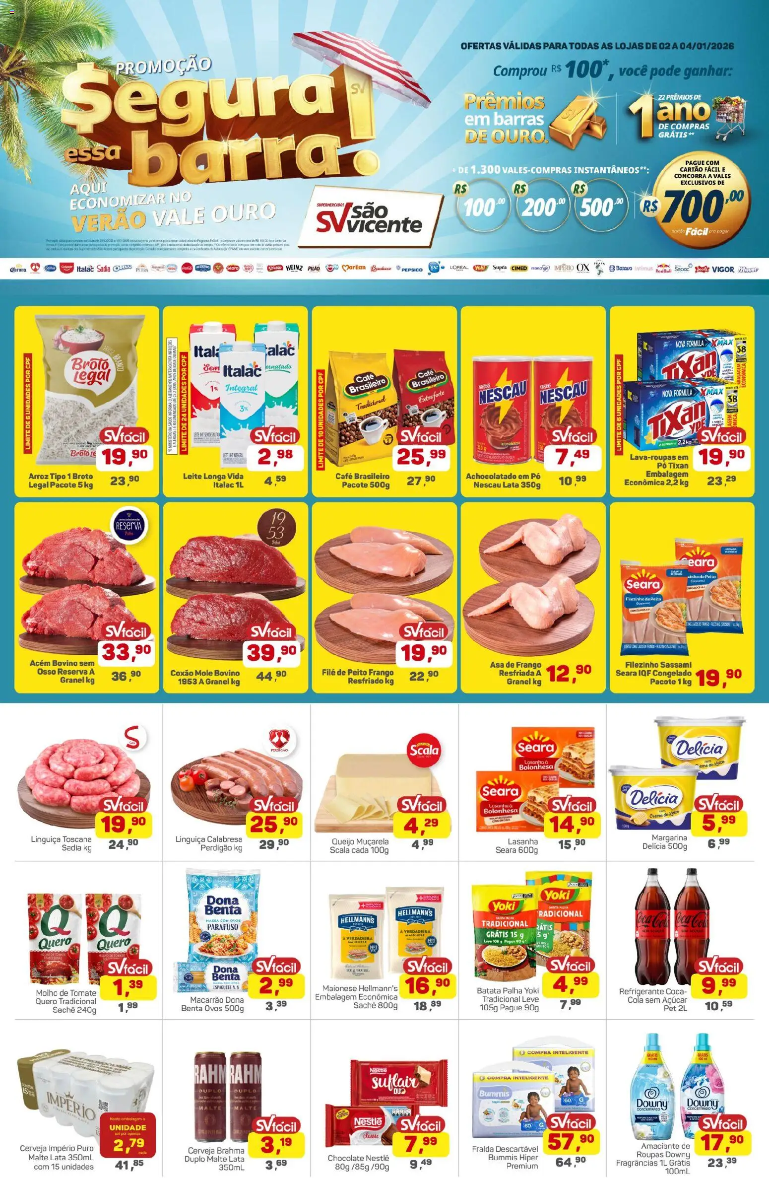 Supermercados São Vicente Folheto - válido de 02.01.2026 | Página: 1 | Produtos: Espaguete, Achocolatado, Chocolate, Amaciante