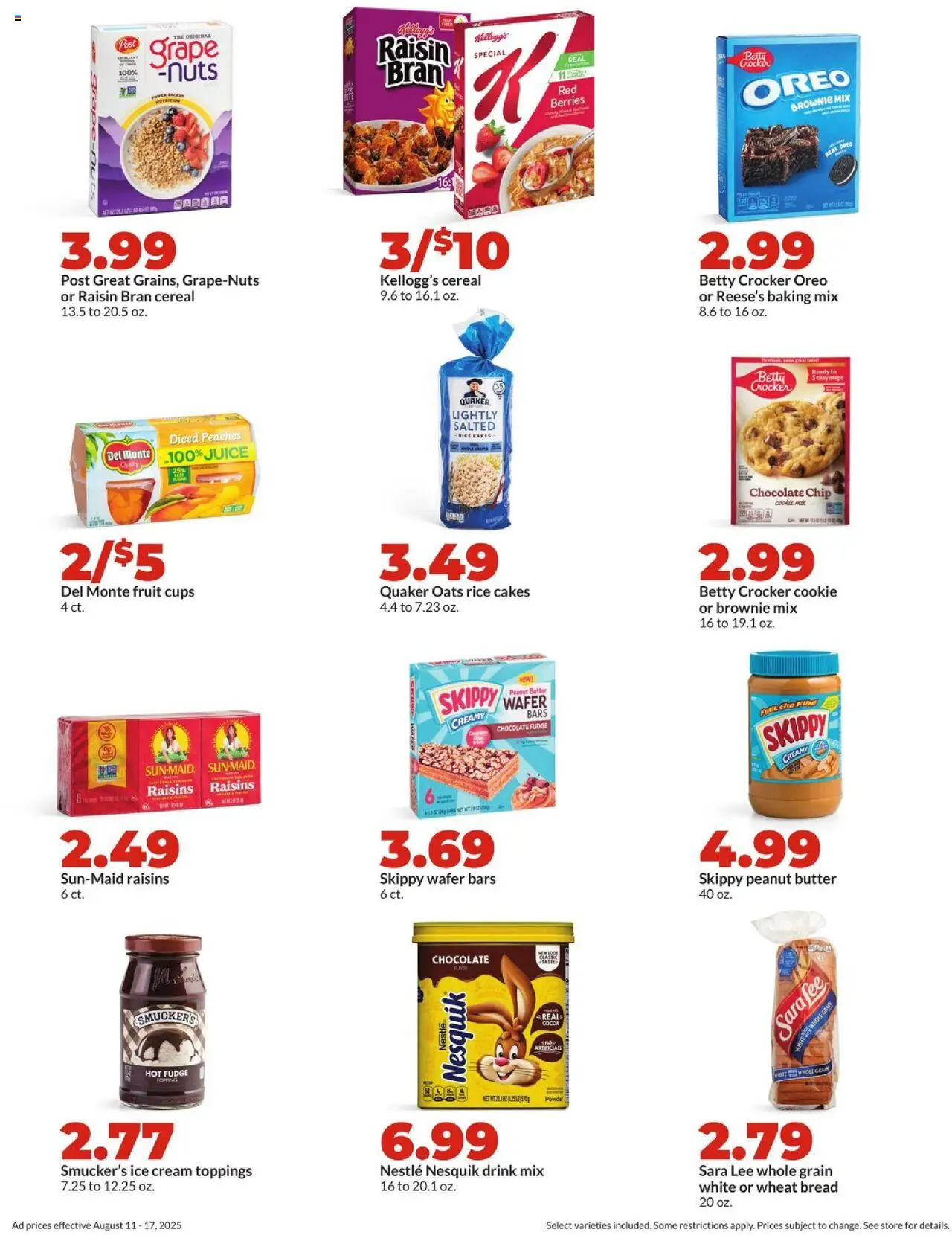 HyVee Weekly Ad - valid from 11.08.2025 | Page: 19 | Products: Peaches, Rice, Ice cream, Raisins