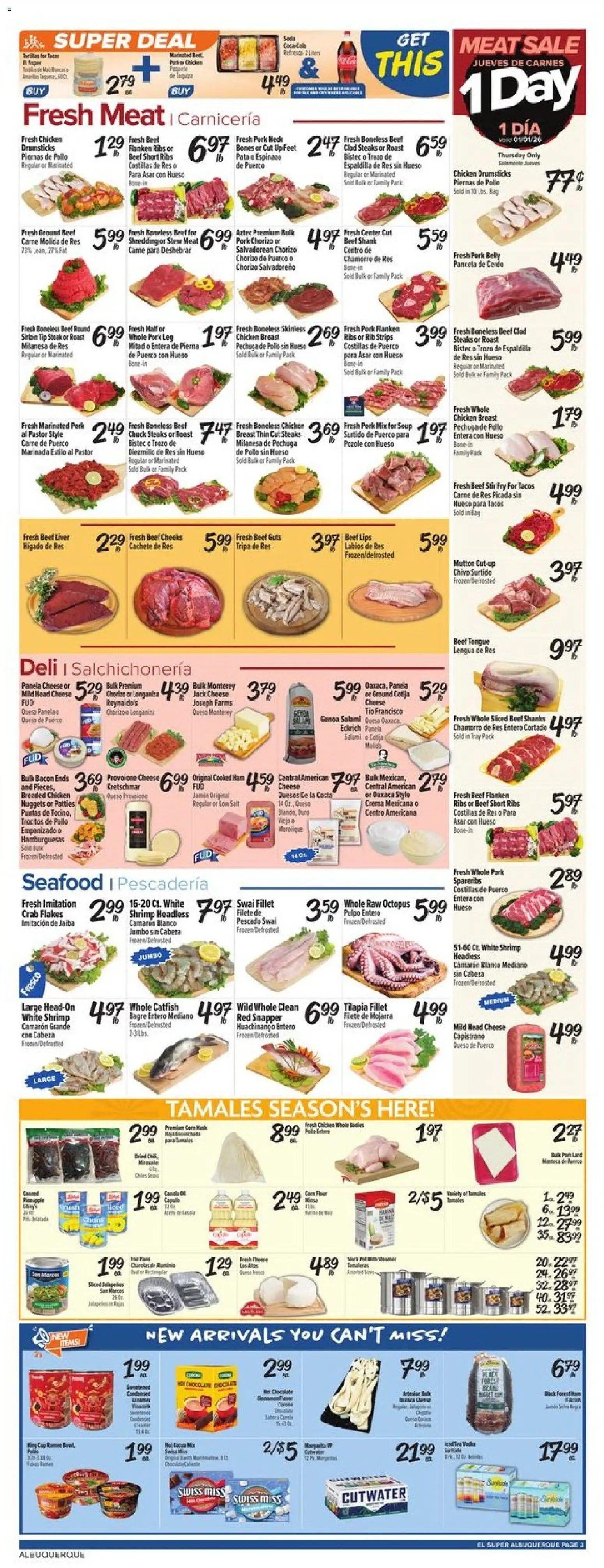 El Super Weekly Ad - NM - valid from 31.12.2025 | Page: 3 | Products: Cheese, Salami, Beef, Seafood