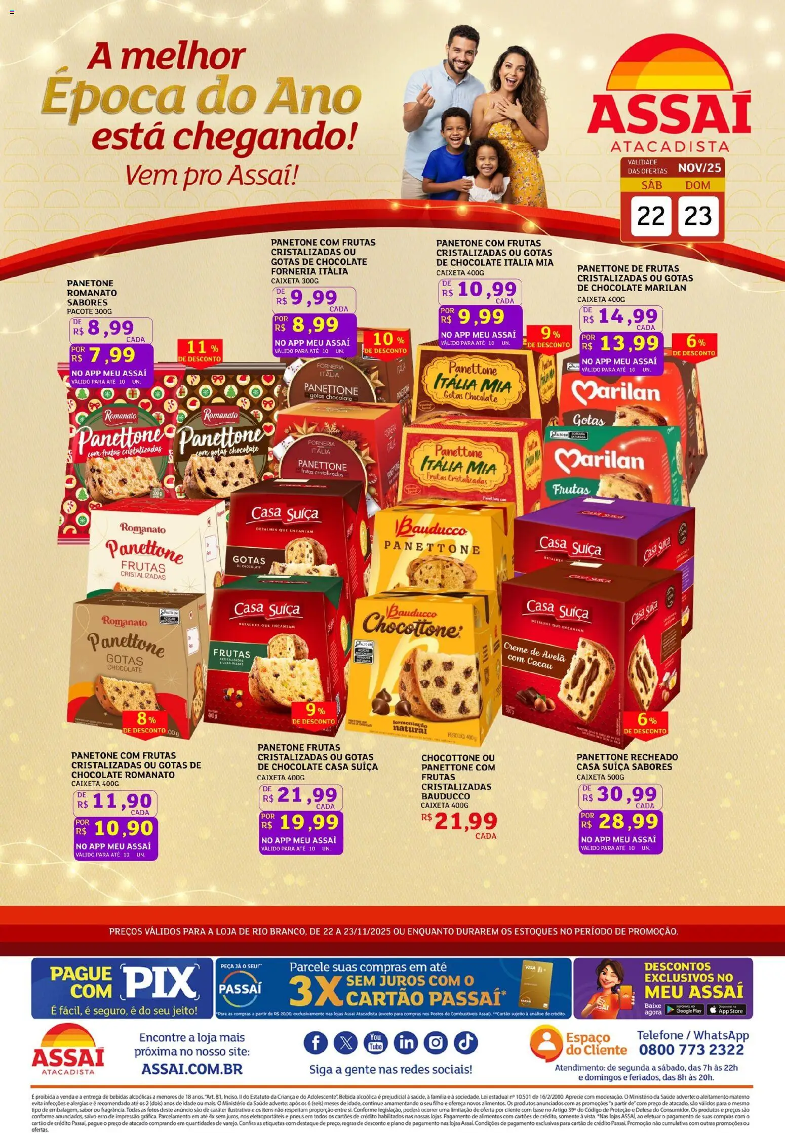 Assaí Atacadista Folheto - válido de 22.11.2025 | Página: 1 | Produtos: Panettone Itália Mia, Chocolate, Bebida, Açúcar