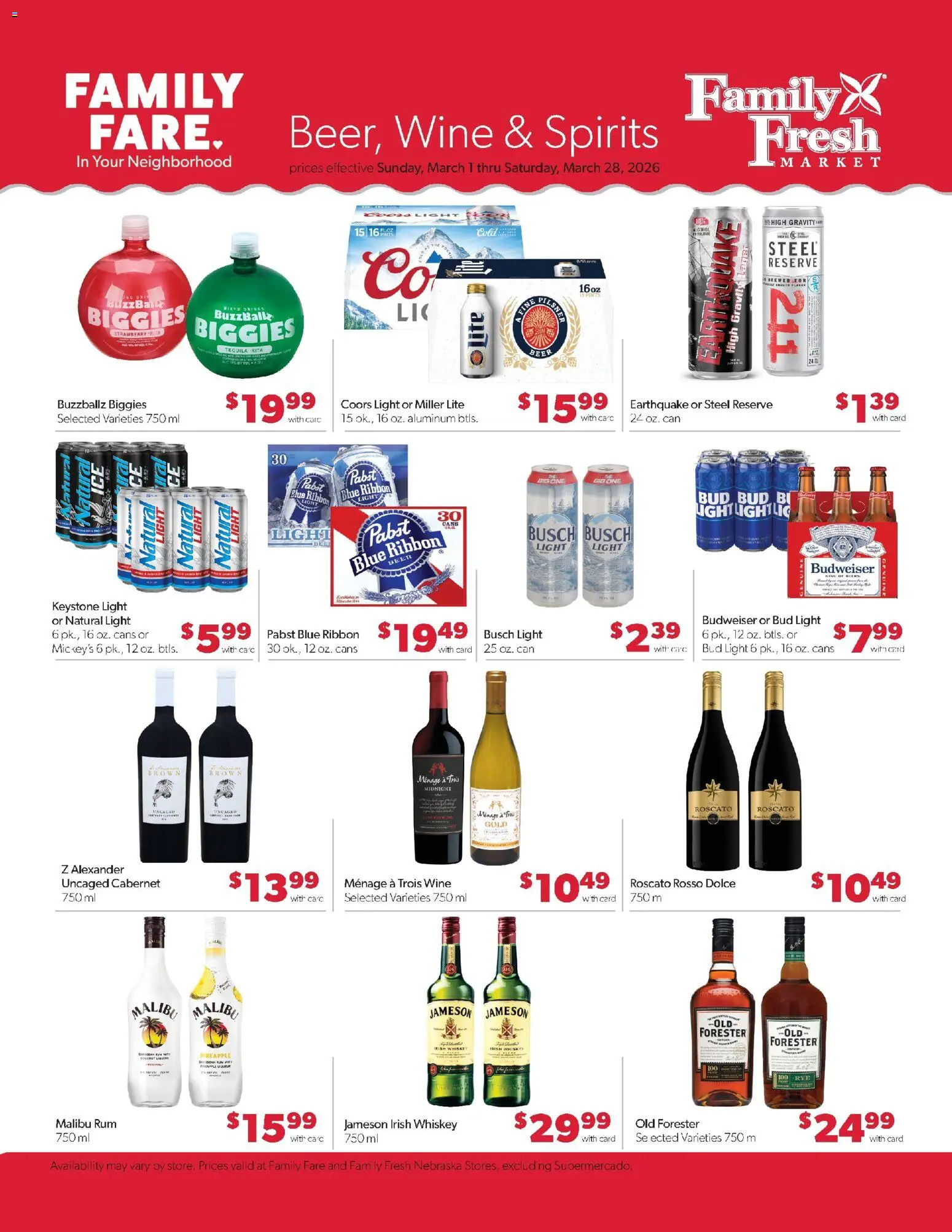 Family Fare Weekly Ad - valid from 01.03.2026 | Page: 15 | Products: Wine, Beer, Pineapple, Whiskey