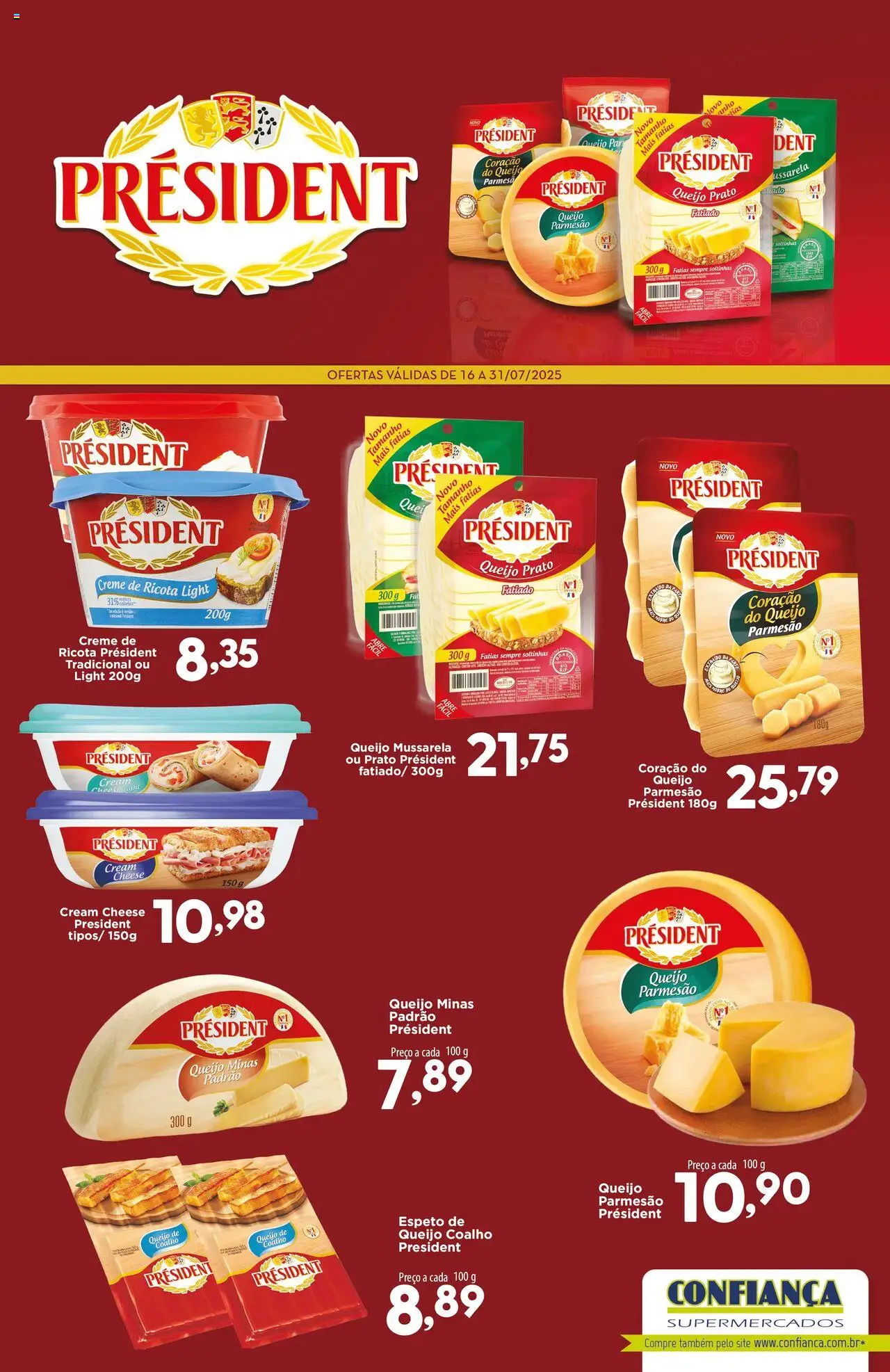 Confiança Folheto - válido de 16.07.2025 | Página: 1 | Produtos: Queijo, Cream cheese, Ricota, Queijo parmesão