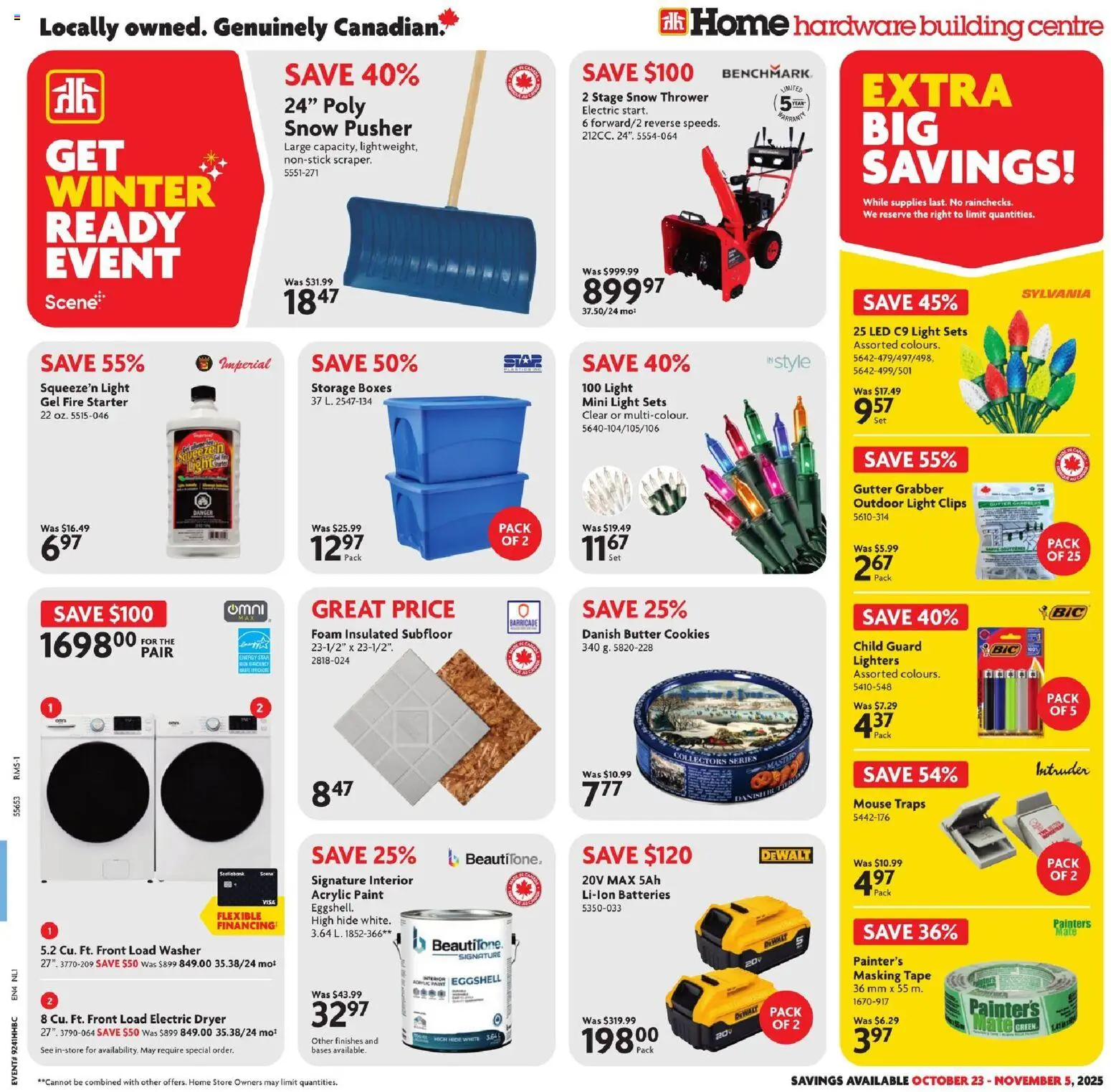 Home Hardware flyer valid from 23.10.2025 | Page: 1 | Products: Cookies, Mouse, Dryer, Butter