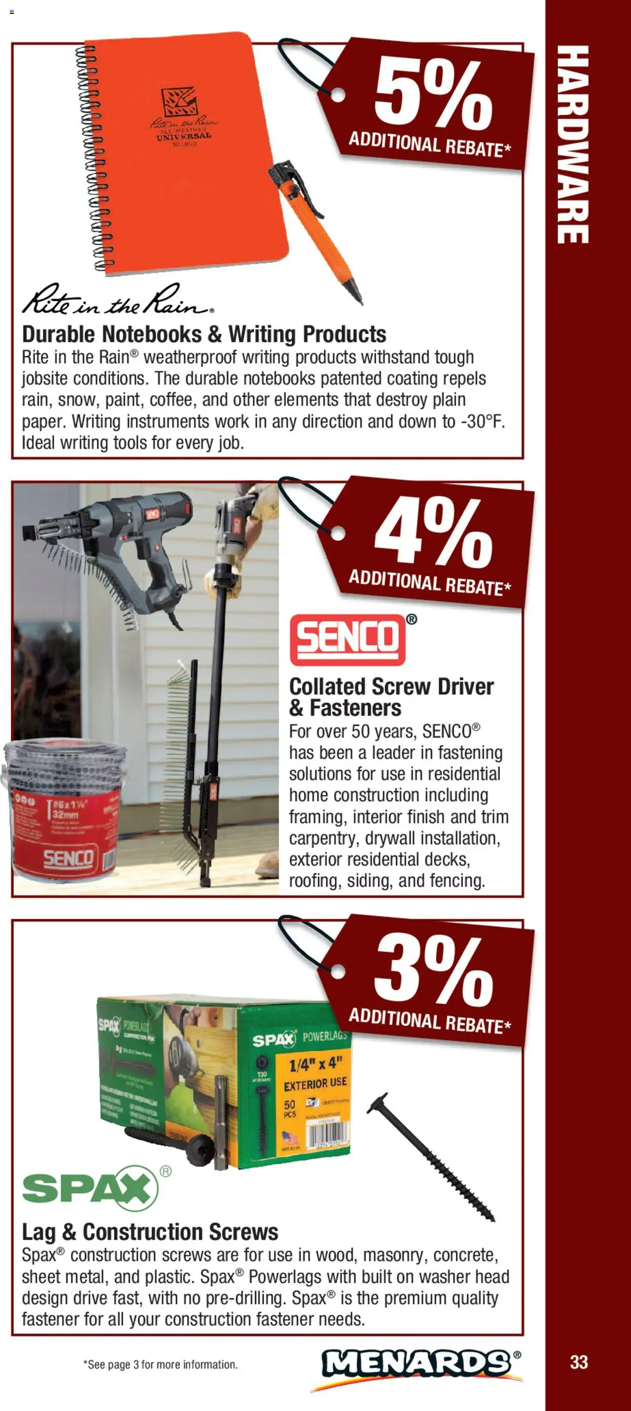 Menards Contractor Catalog - valid from 01.01.2025 | Page: 33 | Products: Fastener, Trim, Screw, Washer