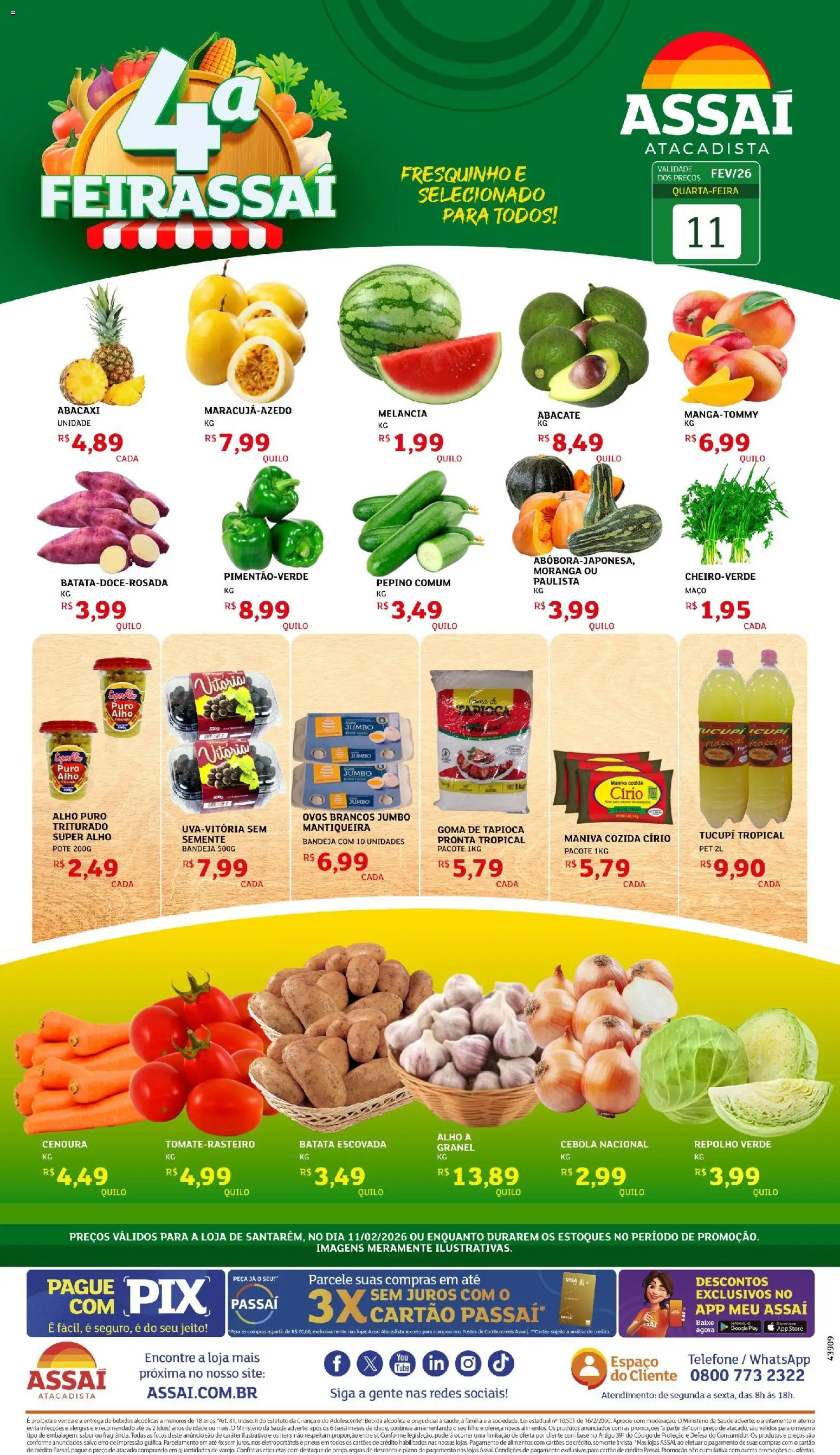 Assaí Atacadista Folheto - válido de 11.02.2026 | Página: 1 | Produtos: Moranga, Alho, Repolho, Bandeja