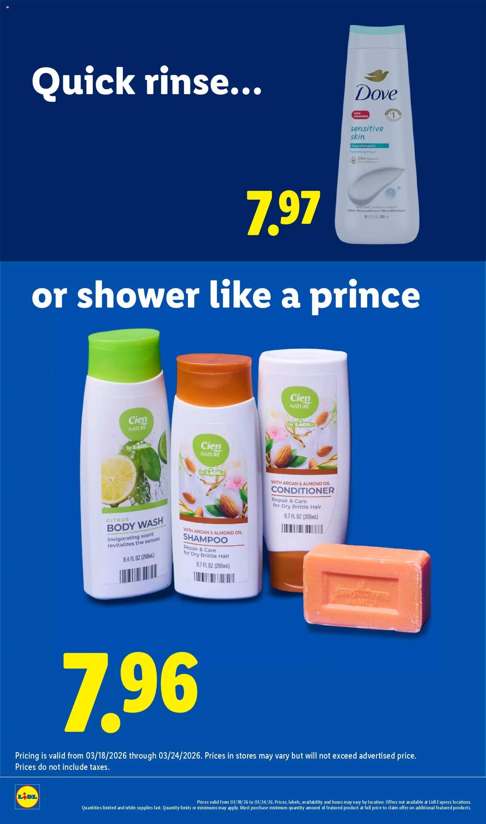 Lidl Weekly Ad - valid from 18.03.2026 | Page: 12 | Products: Shower, Shampoo, Oil, Body Wash