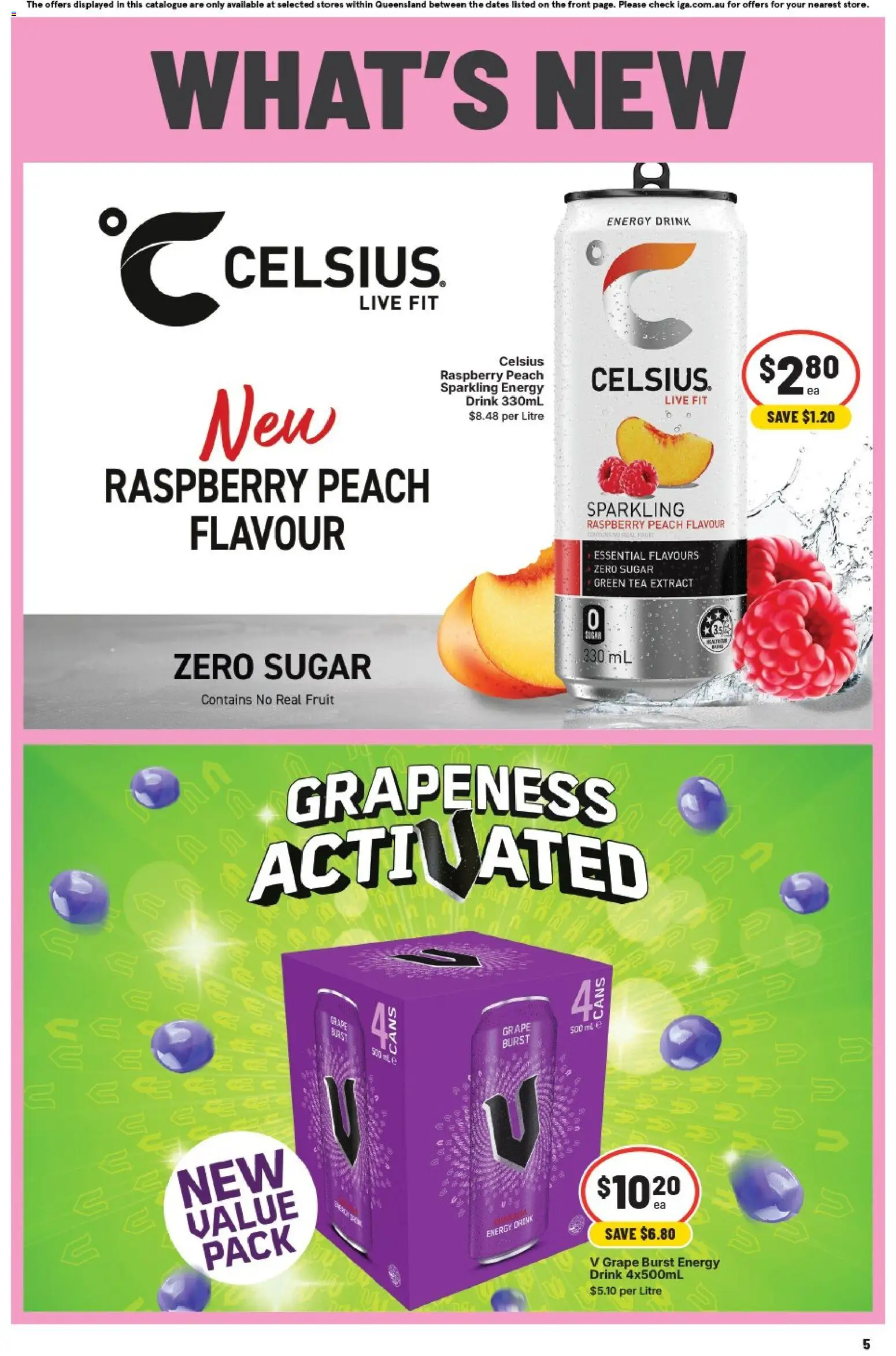 IGA catalogue - valid from 25.02.2026 | Page: 10 | Products: Energy drink, Sugar, Peach, Raspberry