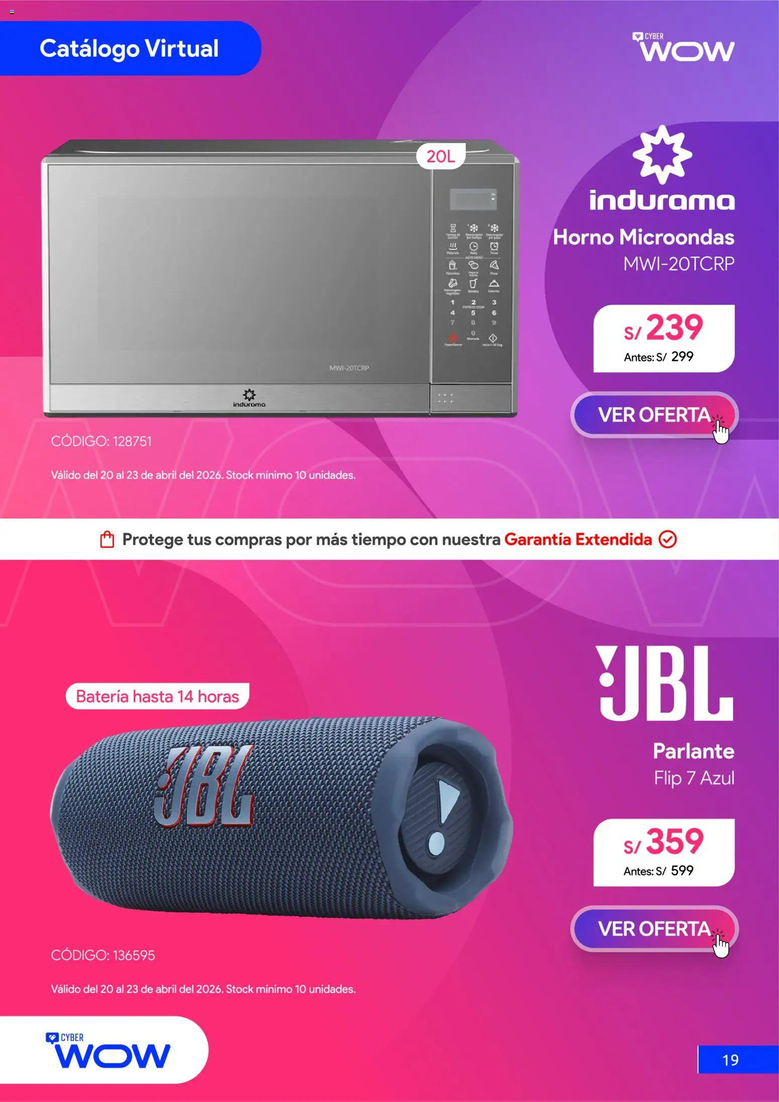 Catálogo Hiraoka válido desde 20.04.2026 | Página: 20 | Productos: Batería, Parlante, Horno, Horno microondas