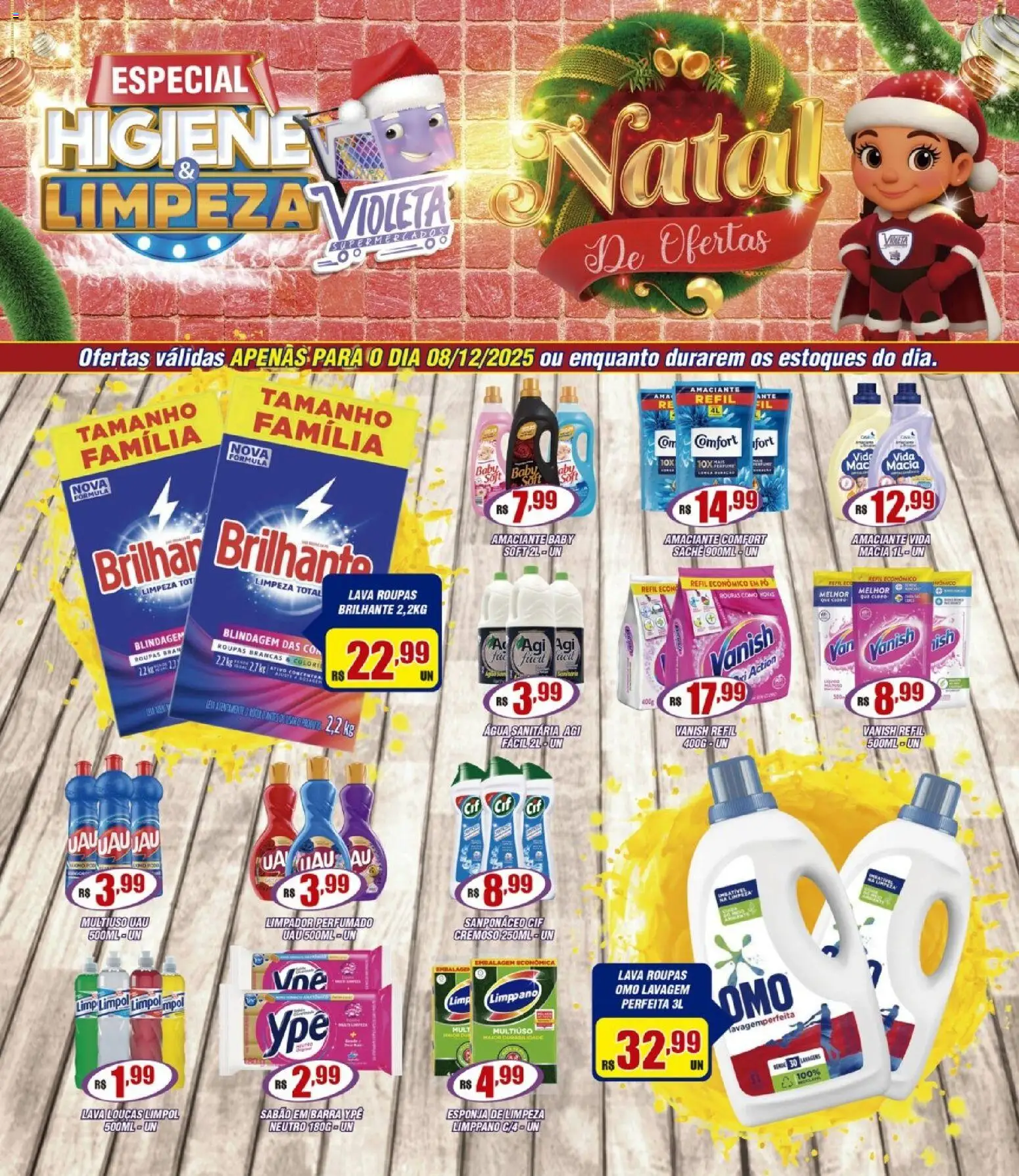 Violeta Supermercados Folheto - válido de 08.12.2025 | Página: 1 | Produtos: Sabão em barra, Esponja, Roupas, Amaciante