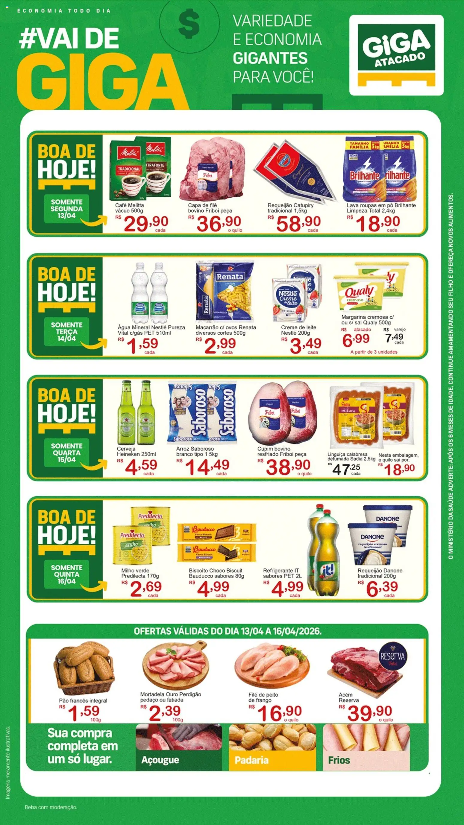 GIGA Atacado Folheto - válido de 13.04.2026 | Página: 1 | Produtos: Leite, Ovos, Arroz, Macarrão