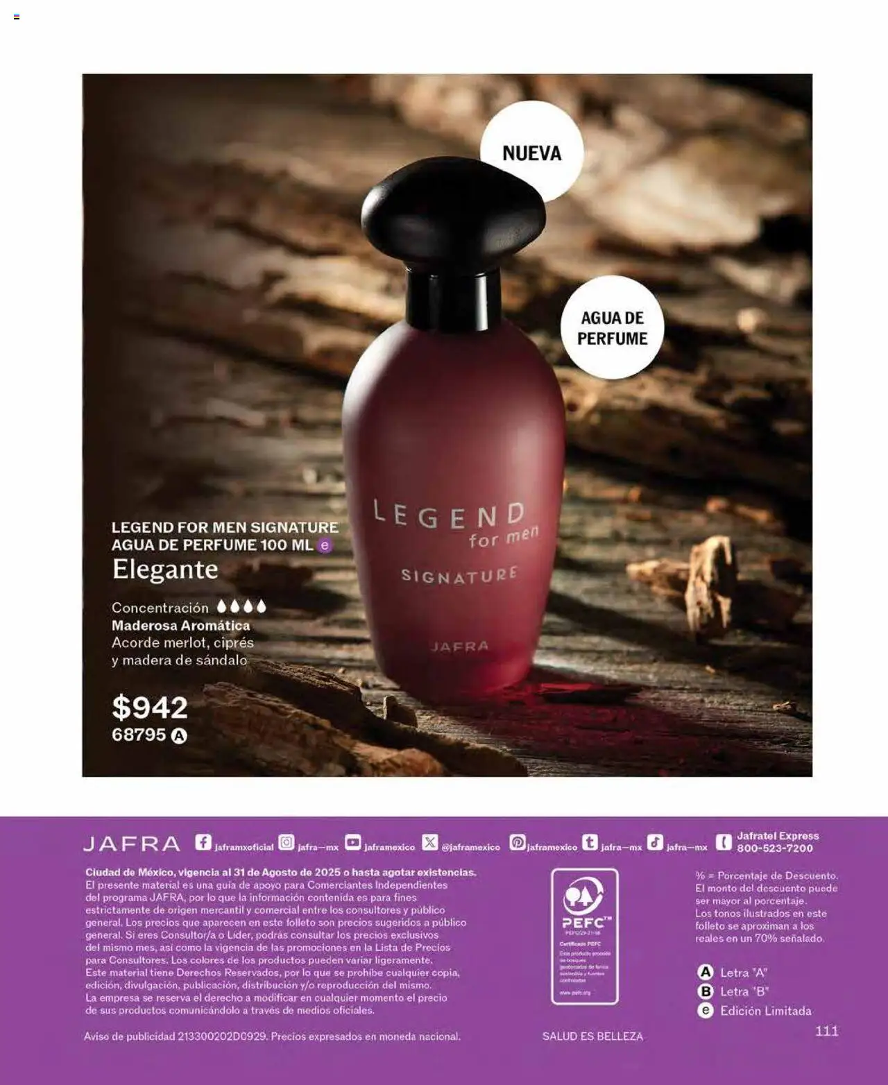 Nuevas ofertas de JAFRA válidas en toda la República Mexicana desde el 01.08.2025. ¡Encuentra las mejores ofertas en JAFRA - Catálogo! | Página: 111 | Productos: Agua, Perfume