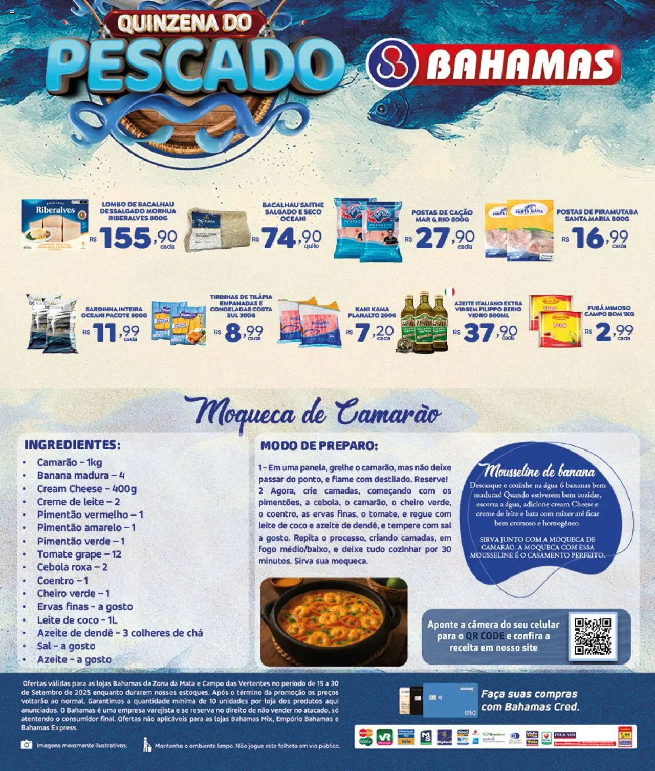 Bahamas Supermercados Folheto - válido de 15.09.2025 | Página: 2 | Produtos: Bacalhau, Tilápia, Creme, Sardinha