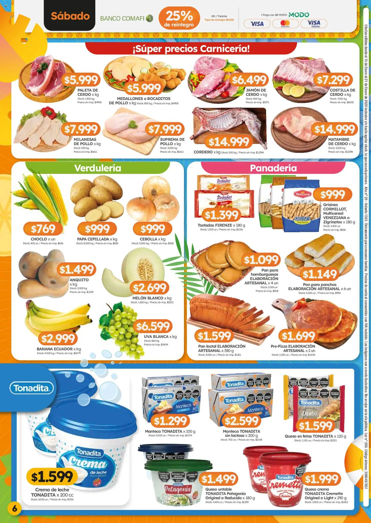 Cordiez ofertas │ válido desde el 15.01.2026 | Página: 6 | Productos: Panadería, Cebolla, Banana, Leche