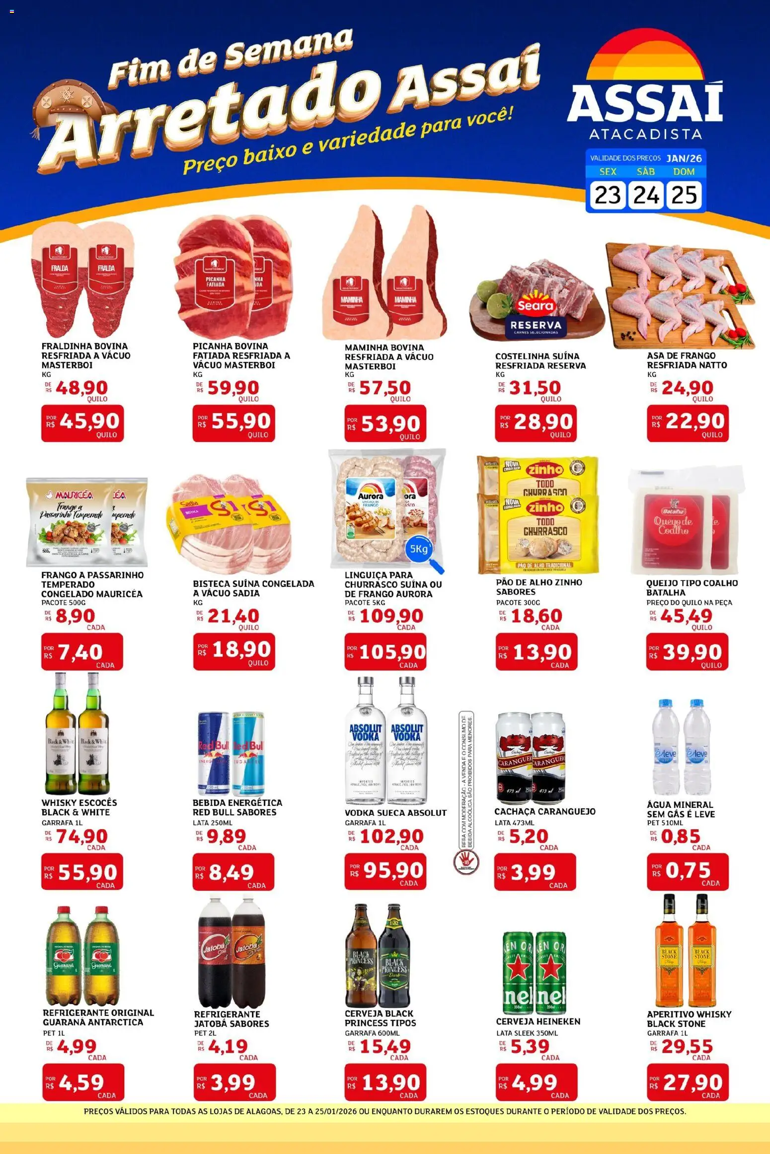 Assaí Atacadista Folheto - válido de 23.01.2026 | Página: 1 | Produtos: Caranguejo, Cerveja Heineken, Vodka, Água mineral