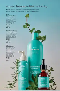 Preview of Strengthening Shampoo, With rosemary and biotin, to help keep your scalp and hair looking healthy. Refreshing, cooling peppermint helps your scalp feel revitalized. 500 ml from shop Avon valid from 18.12.2025 | Page: 26 | Products: Shampoo, Hair oil, Oil