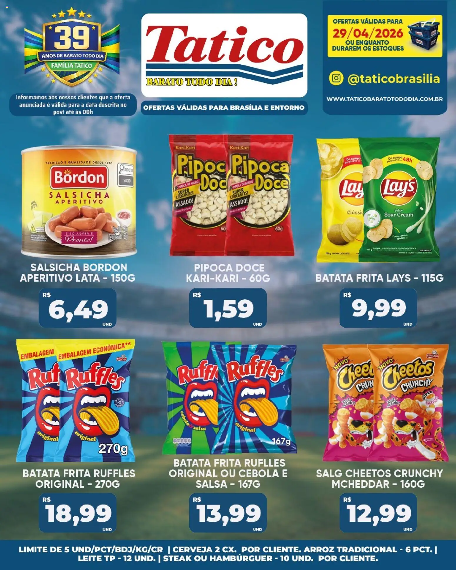 Tatico Folheto - válido de 29.04.2026 | Página: 18 | Produtos: Salsicha, Cheetos, Batata, Pipoca