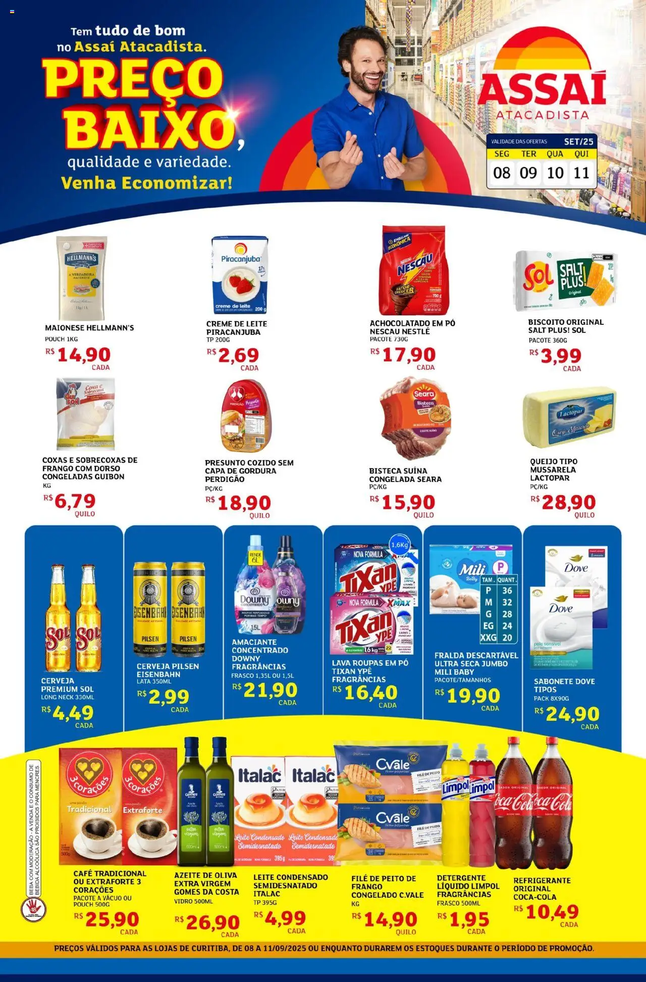 Assaí Atacadista Folheto - válido de 08.09.2025 | Página: 1 | Produtos: Detergente, Gomes da costa, Bebida, Amaciante