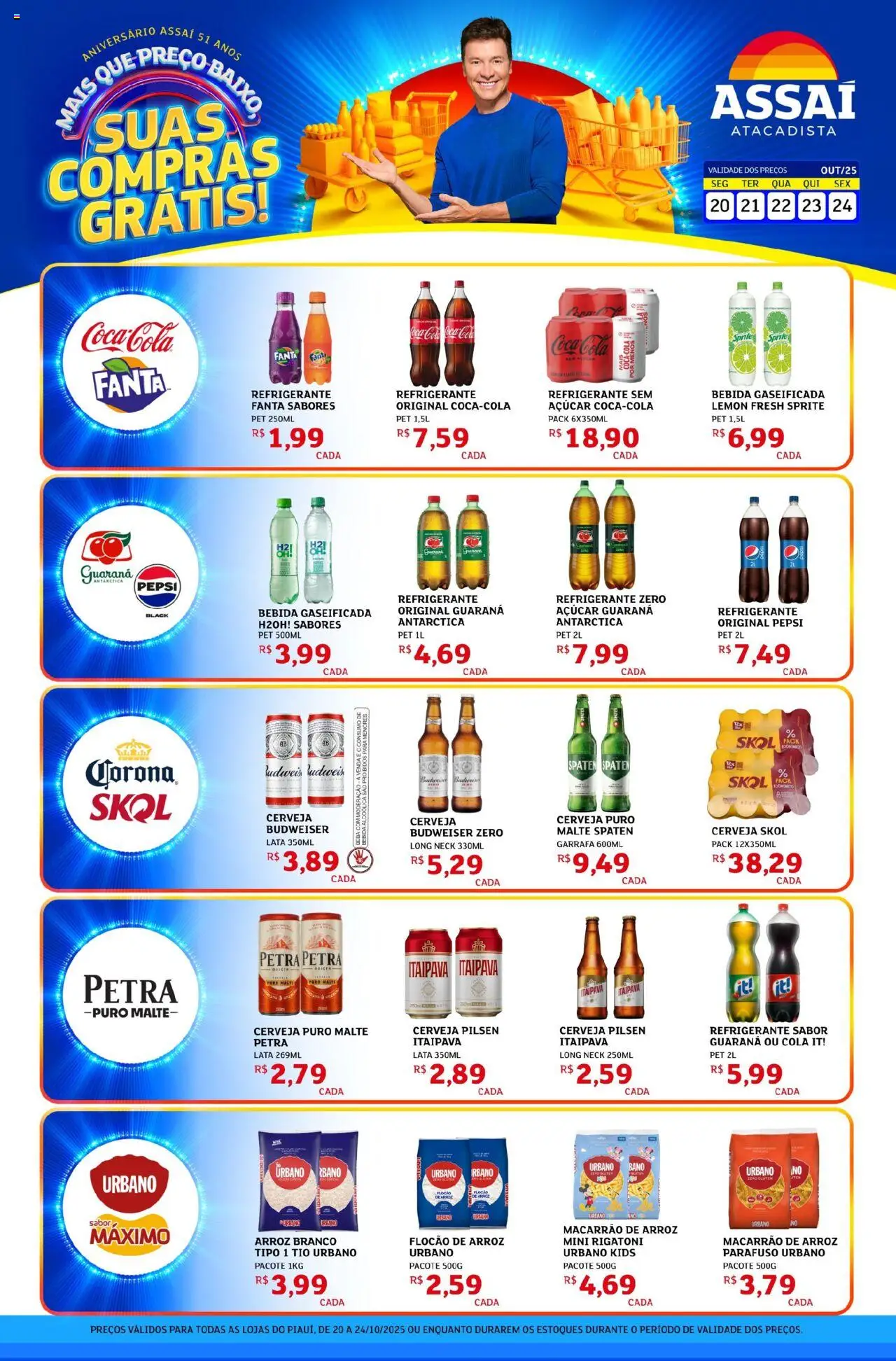 Assaí Atacadista Folheto - válido de 20.10.2025 | Página: 1 | Produtos: Arroz, Macarrão, Açúcar, Refrigerante