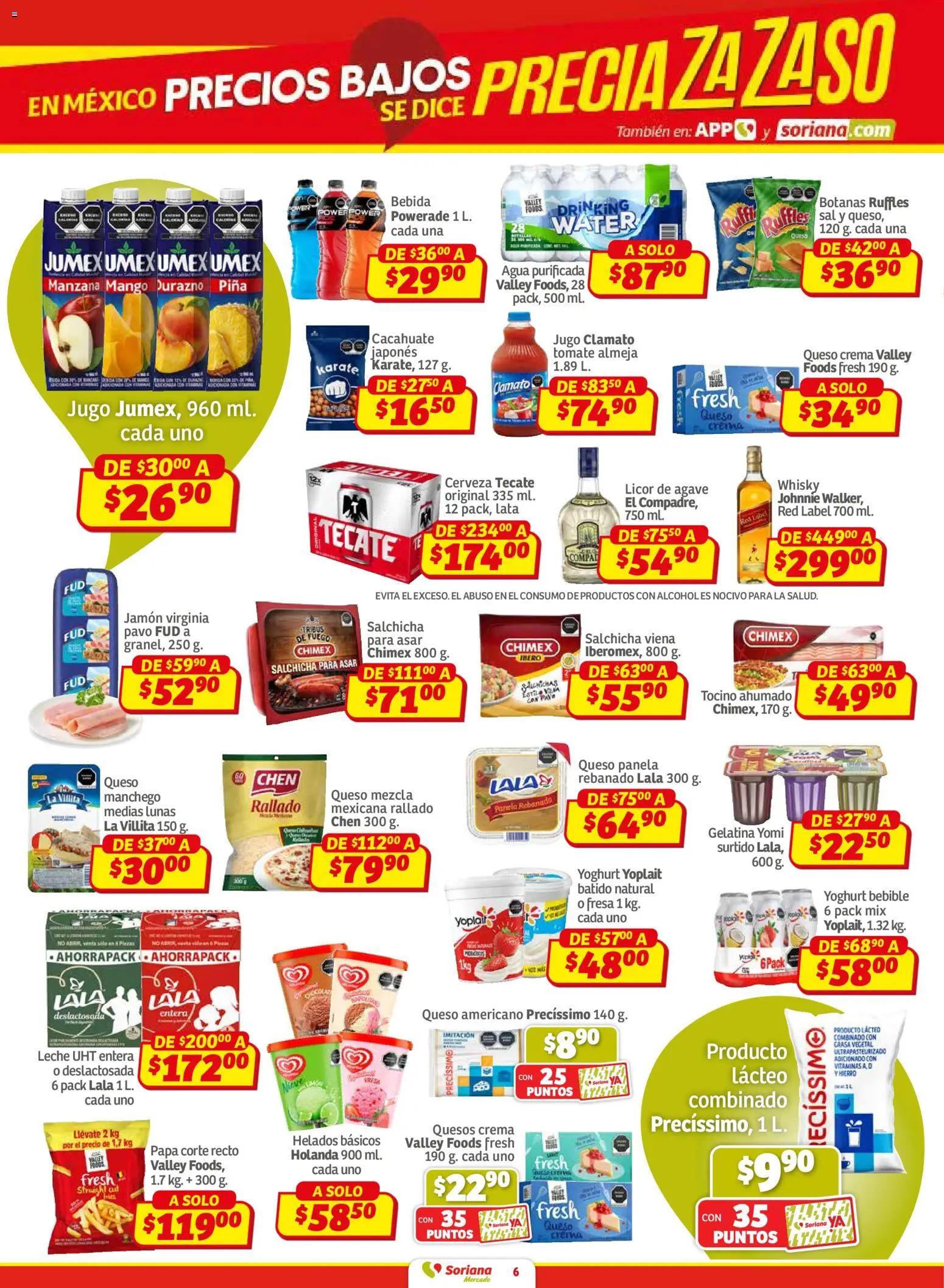 Nuevas ofertas de Soriana válidas en toda la República Mexicana desde el 30.01.2026. ¡Encuentra las mejores ofertas en Soriana - Pesito Valedor Mercado: Chih, Coah, Dur, NL, SLP, Tamps, Zac! | Página: 6 | Productos: Sal, Tomate, Cerveza, Whisky