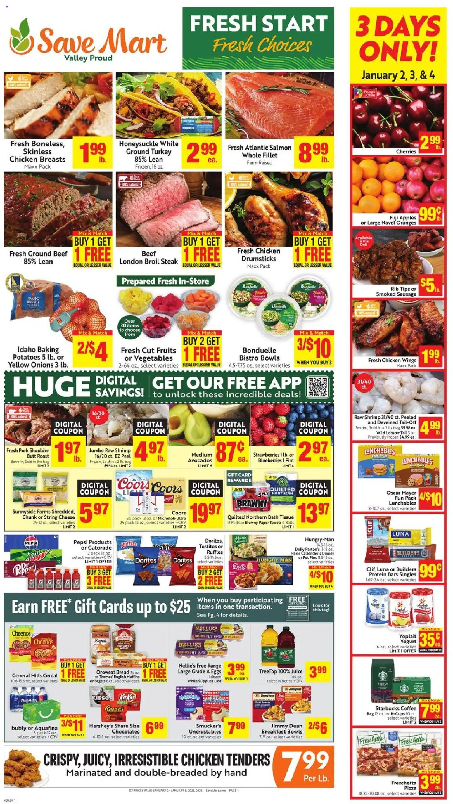 Save Mart Weekly Ad - valid from 02.01.2026 | Page: 1 | Products: Eggs, Coffee, Vegetables, Pepper