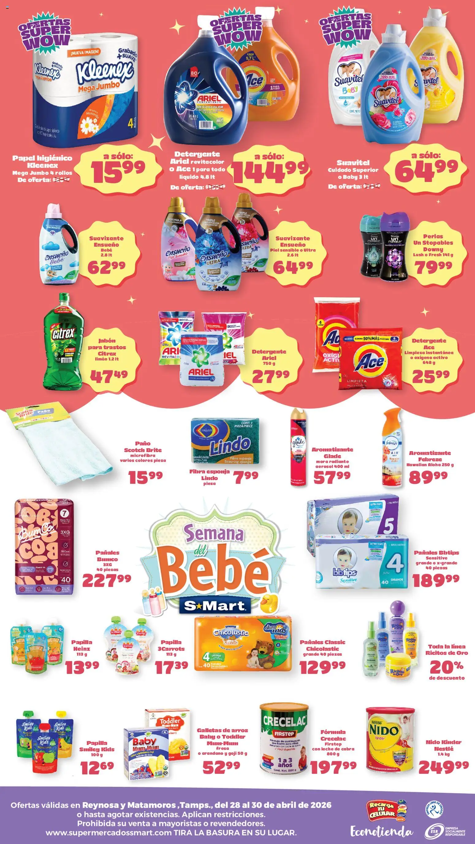 Nuevas ofertas de S-Mart válidas en toda la República Mexicana desde el 28.04.2026. ¡Encuentra las mejores ofertas en S-Mart folleto Ofertas de feria Matamoros! | Página: 2 | Productos: Avena, Esponja, Papel higiénico, Jabón