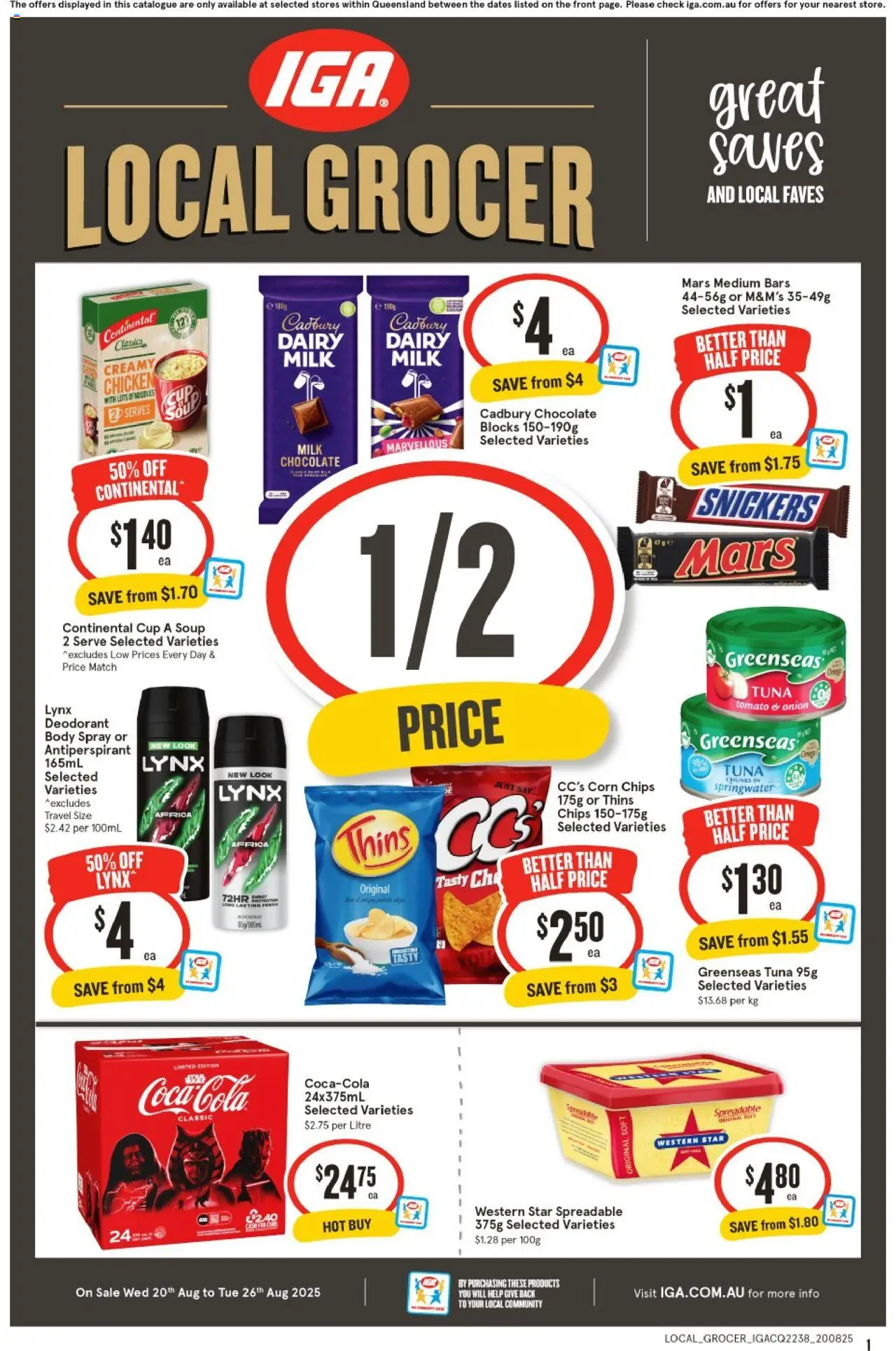 IGA catalogue - valid from 20.08.2025 | Page: 1 | Products: Antiperspirant, Chips, Soup, Tuna