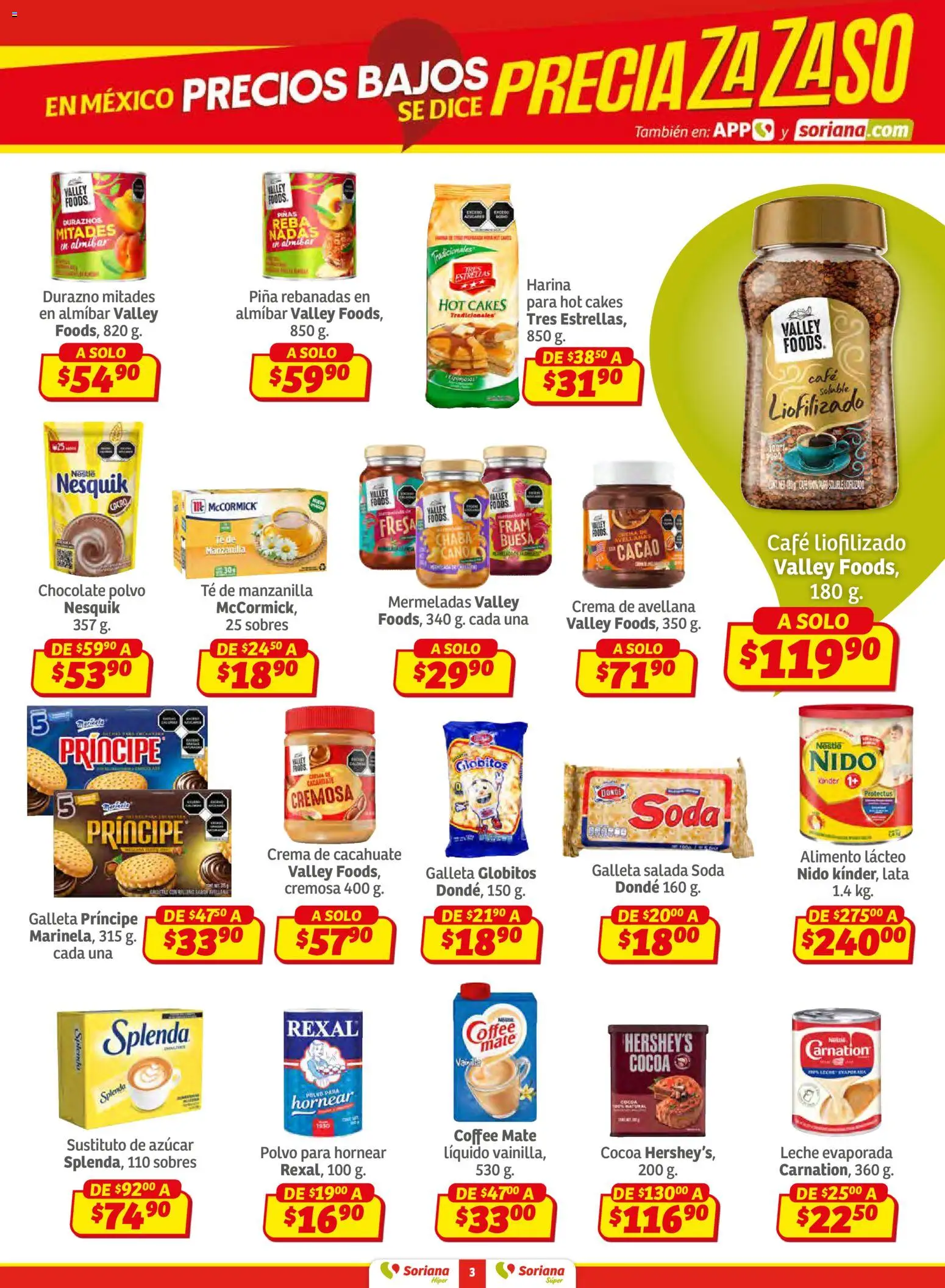 Nuevas ofertas de Soriana válidas en toda la República Mexicana desde el 15.01.2026. ¡Encuentra las mejores ofertas en Soriana - Preciazazaso Híper: Camp, Chia, Oax, Q. Roo, Tab, Yuc! | Página: 3 | Productos: Fresa, Azúcar, Durazno, Leche
