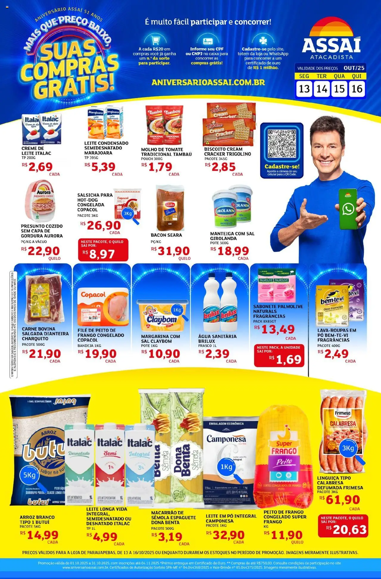 Assaí Atacadista Folheto - válido de 13.10.2025 | Página: 1 | Produtos: Leite, Carne, Bandeja, Leite condensado