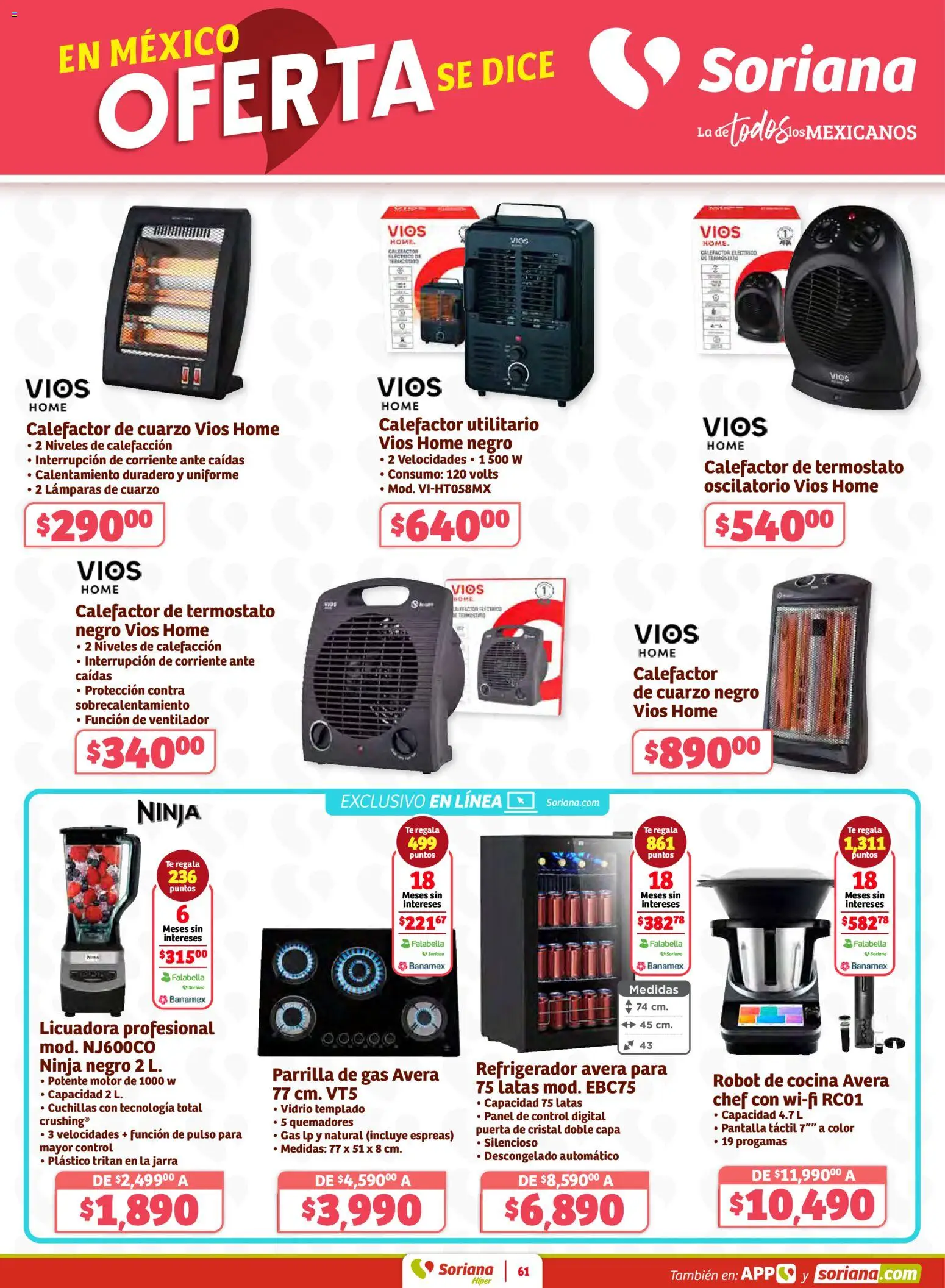 Nuevas ofertas de Soriana válidas en toda la República Mexicana desde el 29.01.2026. ¡Encuentra las mejores ofertas en Soriana - Preciazazaso Híper: Chih, Coah, Dur, NL, SLP, Tamps, Zac! | Página: 61 | Productos: Cocina, Parrilla, Té, Calefactor