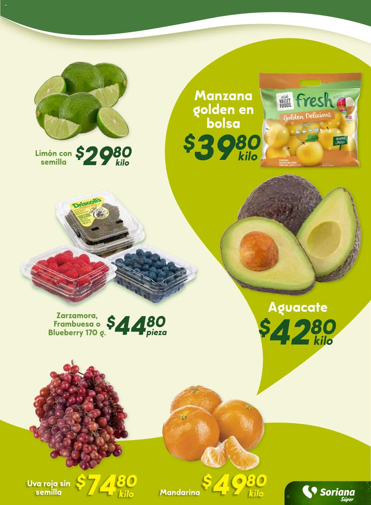 Nuevas ofertas de Soriana válidas en toda la República Mexicana desde el 04.12.2025. ¡Encuentra las mejores ofertas en Soriana - Fin de Semana Súper: Ags, Nay, Jal, Qro, Col, Mich, Gto, Hgo, Tlax, Mor, Pue, Gro, Oax, Edo. de Mex, Valle de México, Za! | Página: 9 | Productos: Bolsa, Manzana, Limón, Uva
