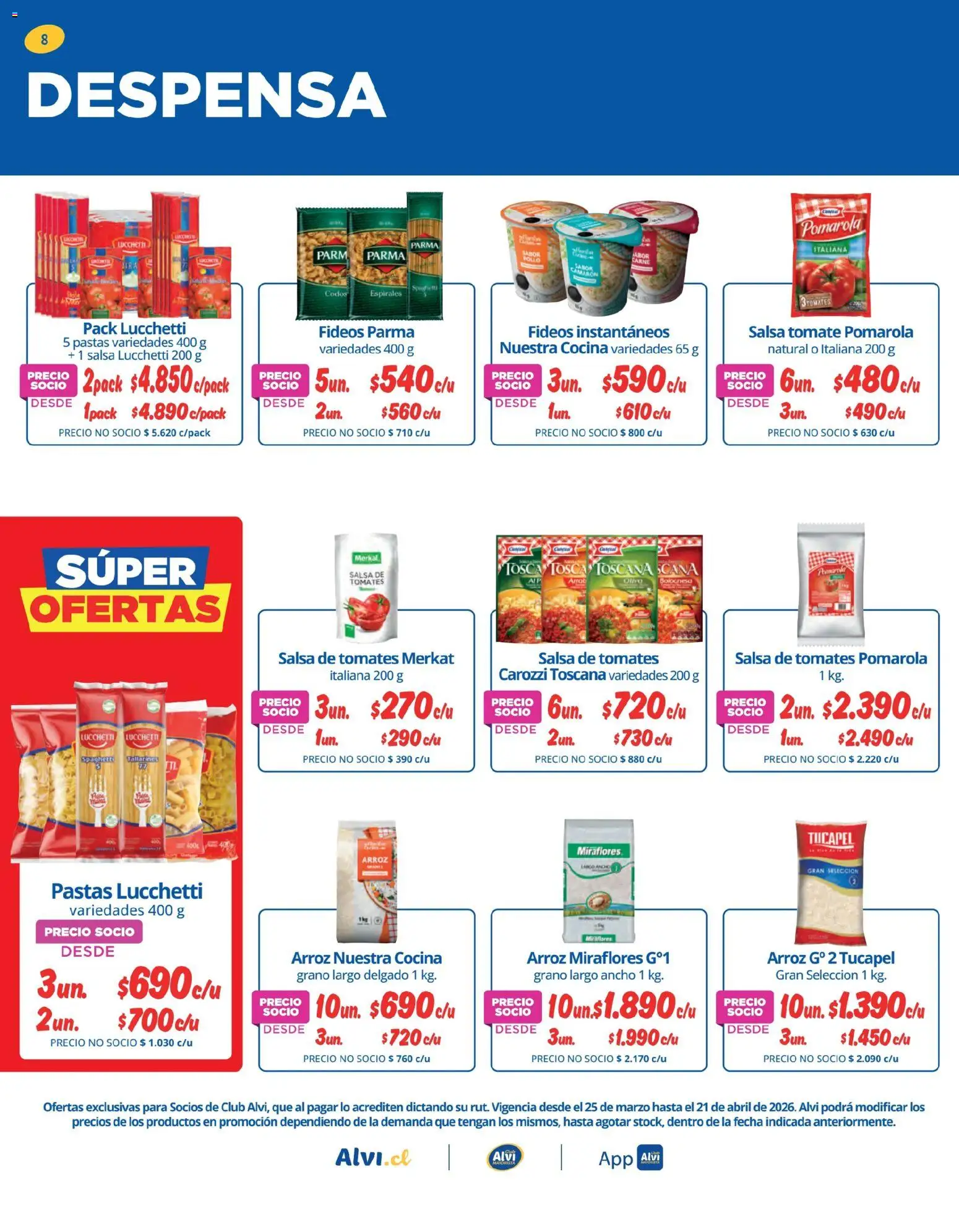Alvi ofertas  │ válido desde el 25.03.2026 | Página: 8 | Productos: Tomate, Pollo, Arroz, Fideos