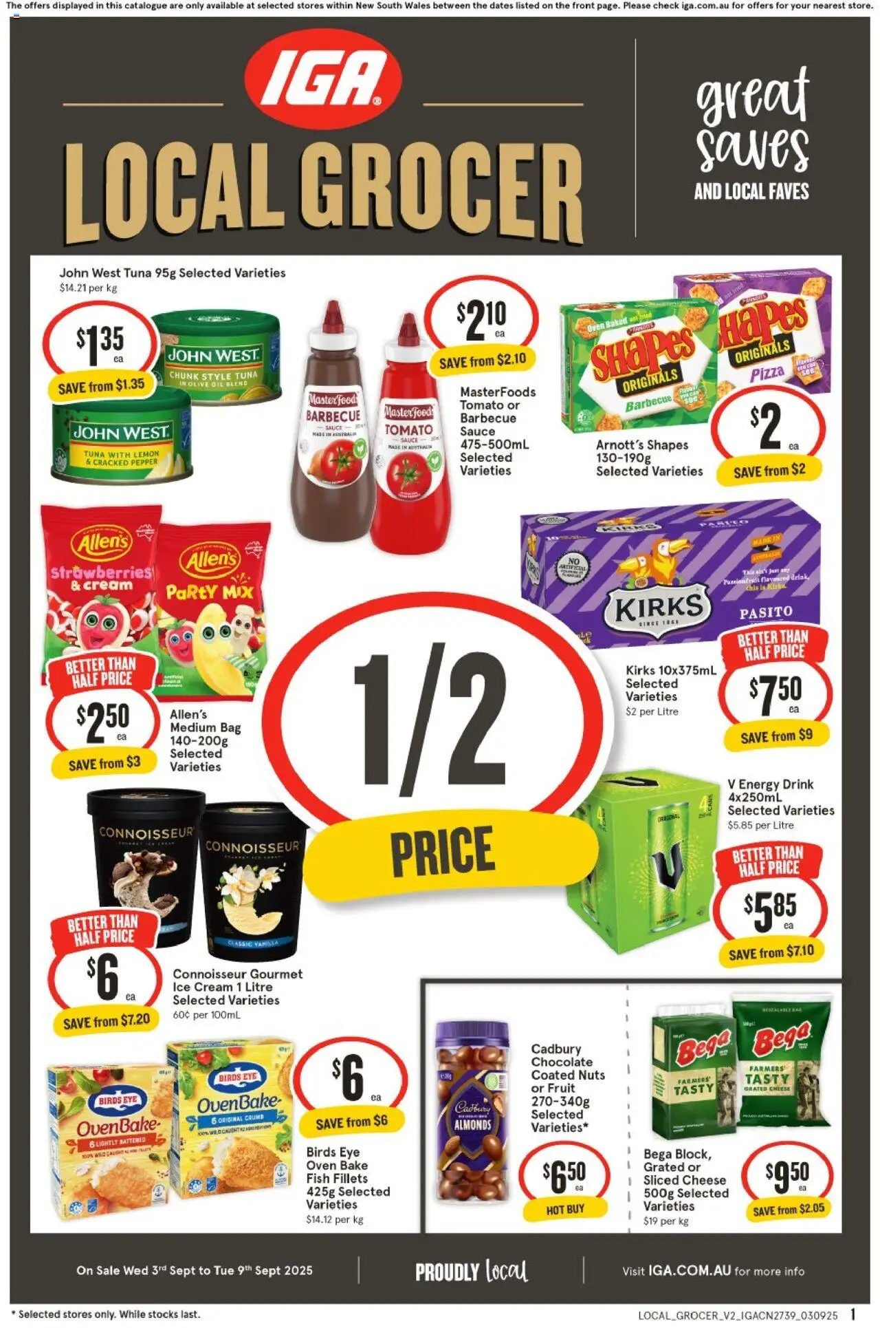 IGA catalogue - valid from 03.09.2025 | Page: 1 | Products: Cheese, Strawberries, Passionfruit, Pepper