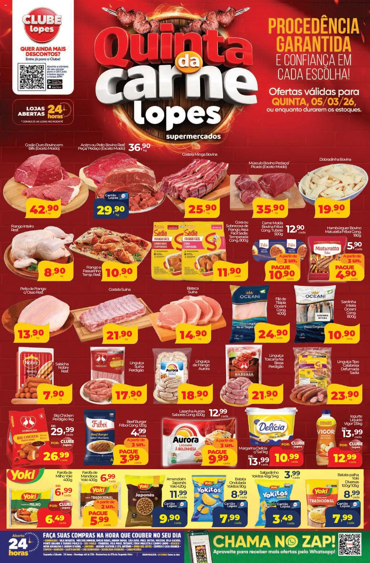 Lopes Supermercados Folheto - válido de 05.03.2026 | Página: 1 | Produtos: Mandioca, Acém, Sardinha, Peito de frango