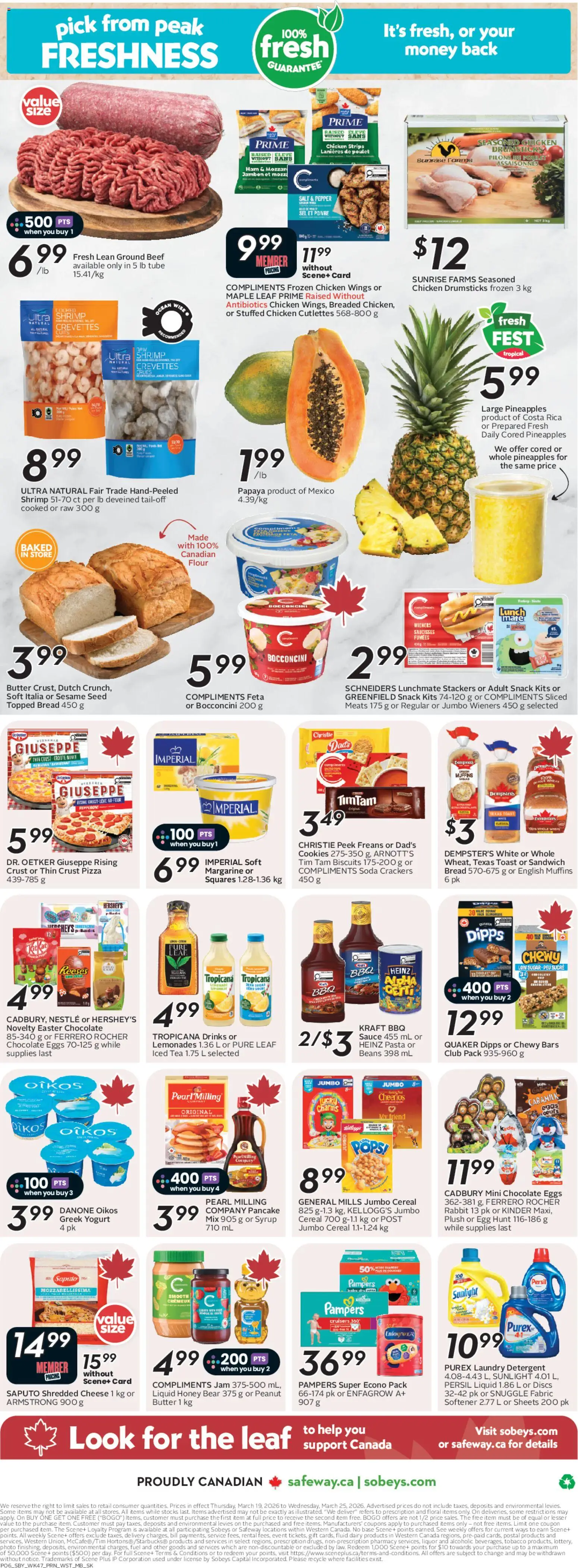 Safeway flyer valid from 19.03.2026 | Page: 4 | Products: Pasta, Detergent, Chocolate, Chicken