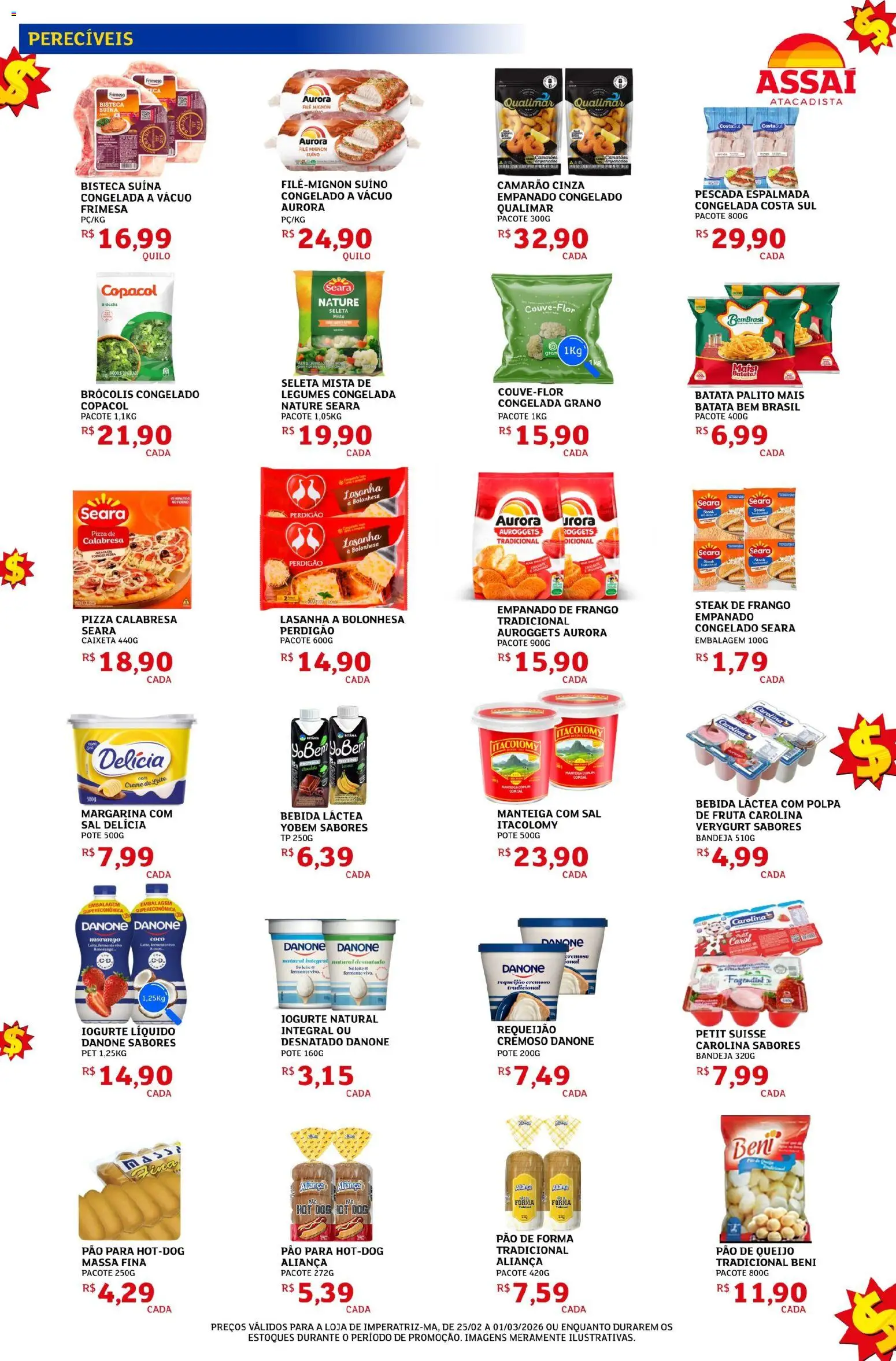 Assaí Atacadista Folheto - válido de 25.02.2026 | Página: 3 | Produtos: Leite, Massa, Frango, Pão de queijo