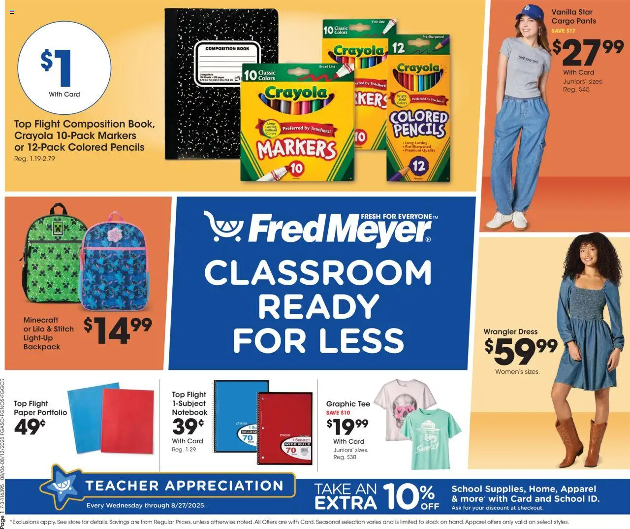 Fred Meyer - Home & Apparel - valid from 06.08.2025 | Page: 1 | Products: Pants, Backpack, Dress, Notebook