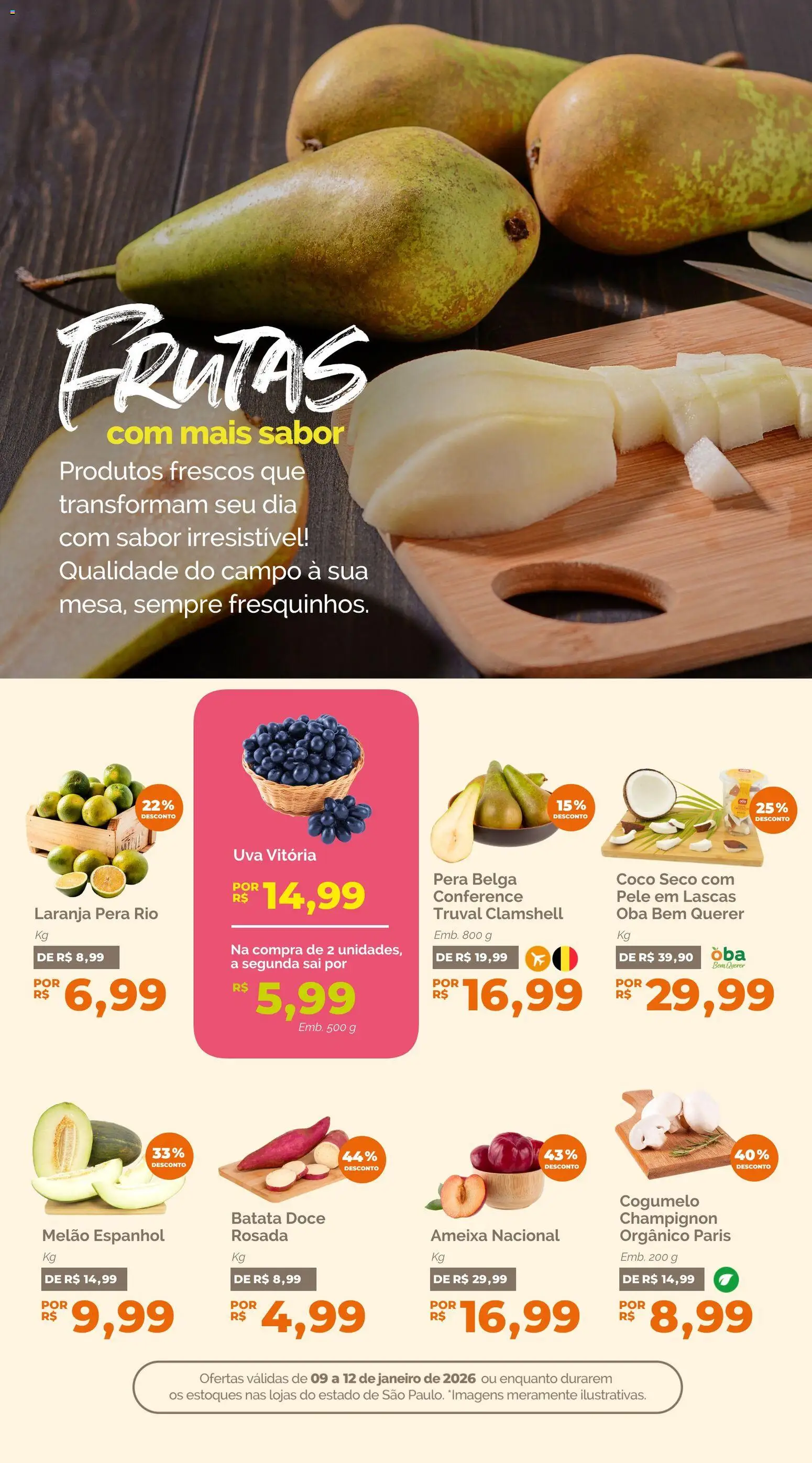Oba Hortifruti Folheto - válido de 09.01.2026 | Página: 4 | Produtos: Coco, Melão, Pera, Cogumelo